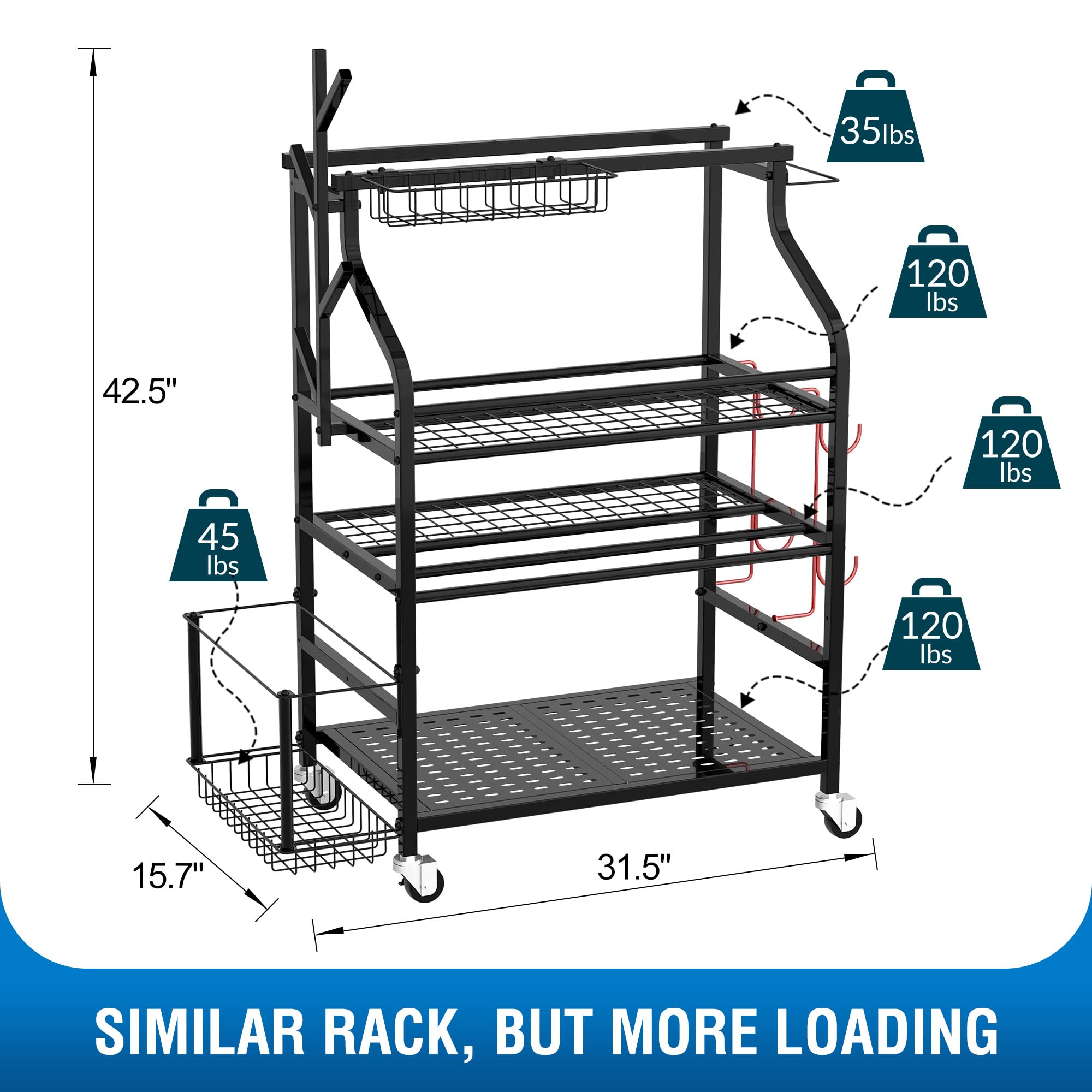 Heavy Duty Dumbbell Rack with Wheels - Adjustable Weight Stand for Kettlebell Storage, Home Gym Organizer for Yoga Mat, Foam Roller, Resistance Bands & Workout Accessories - Perfect for Garage Gym Storage and Workout Space Organization