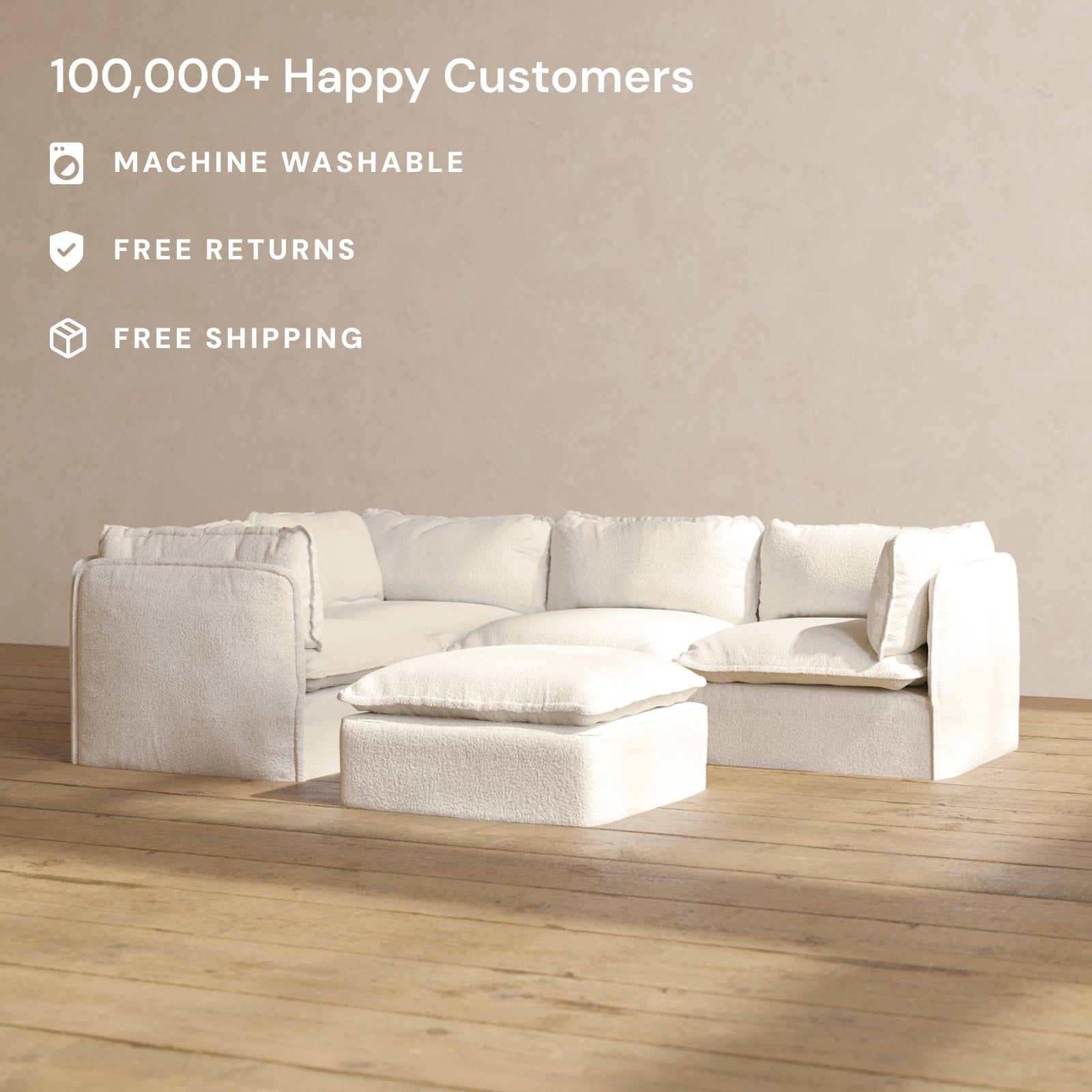 Modular Performance 4-Seater Corner Sectional Sofa with Ottoman in Mousse Fabric | Modern L-Shaped Living Room Furniture for Family Gatherings & Movie Nights