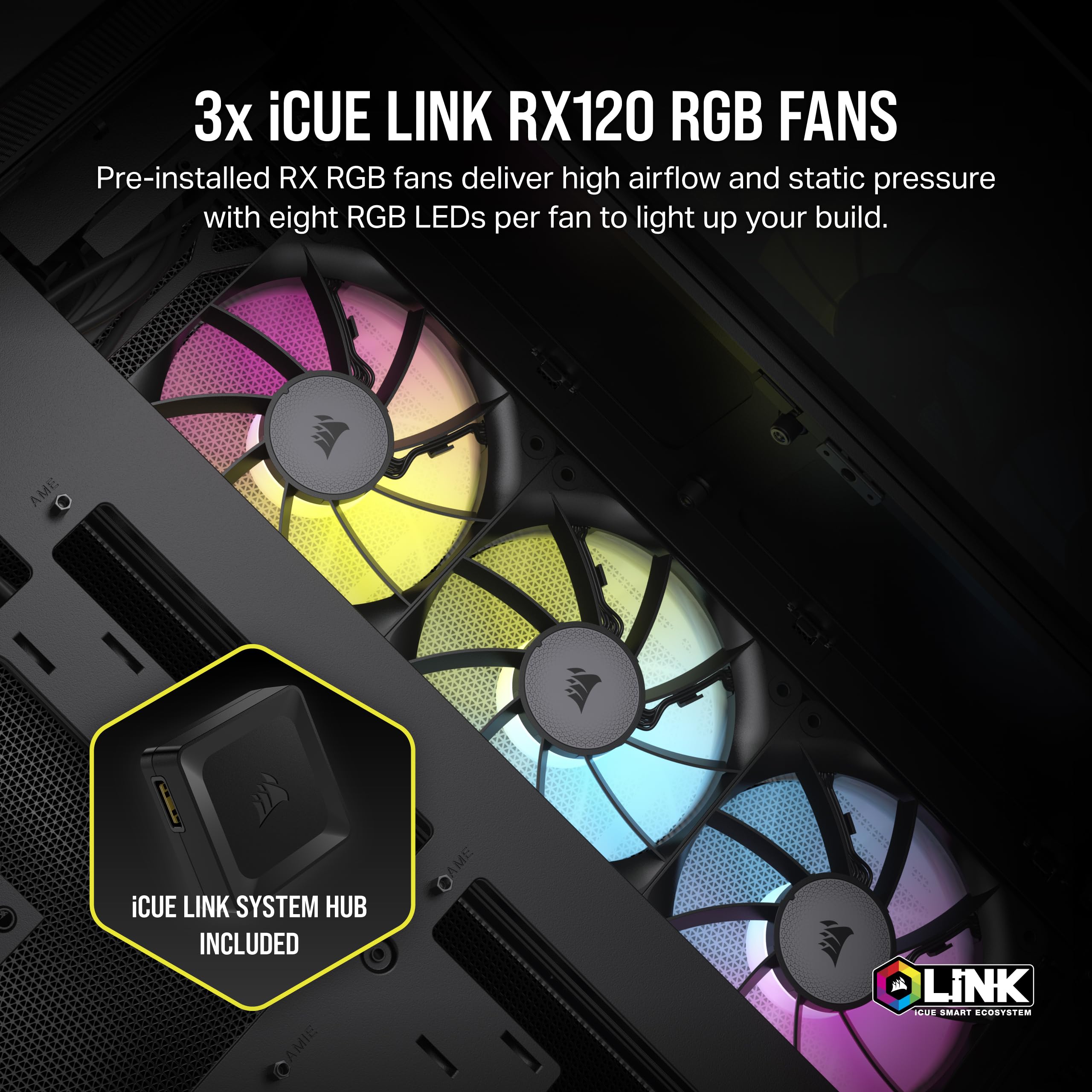 CORSAIR iCUE LINK 6500X RGB Mid-Tower ATX Dual Chamber PC Gaming Case with Panoramic Tempered Glass - Reverse Connection Motherboard Compatible - Includes 3x CORSAIR RX120 RGB Fans - Black - Perfect for High-Performance Gaming Rigs and Custom PC Builds