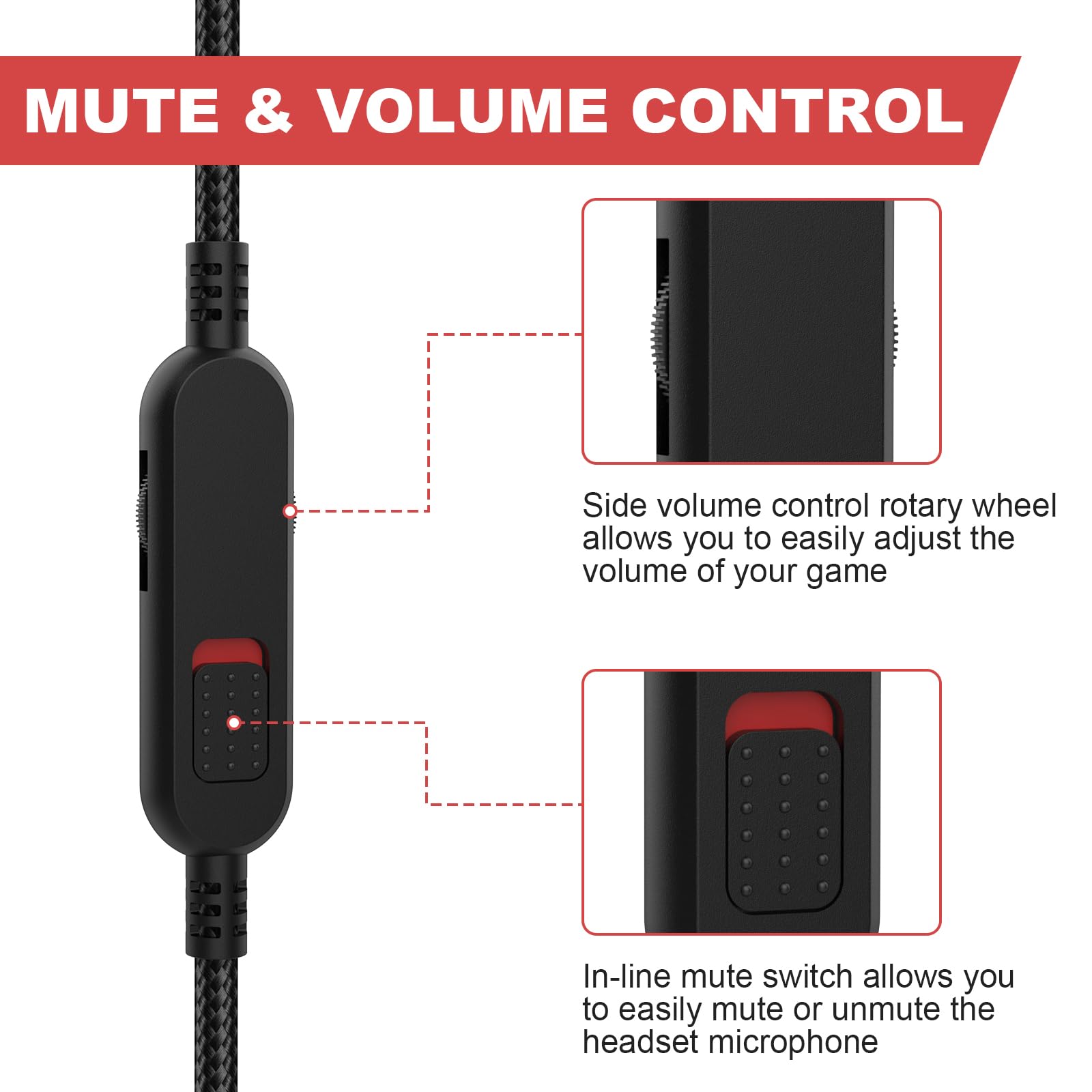 HyperX Cloud Alpha & Cloud Mix Replacement Audio Cable - 6.6ft with Inline Mute & Volume Control | Durable Gaming Headset Accessory for PC, PS4, Xbox | Perfect for Esports, Streaming & Online Gaming