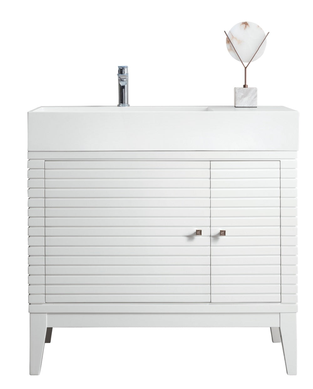 36-Inch Glossy White Single Bathroom Vanity with Composite Top - Perfect for Modern and Small Bathrooms
