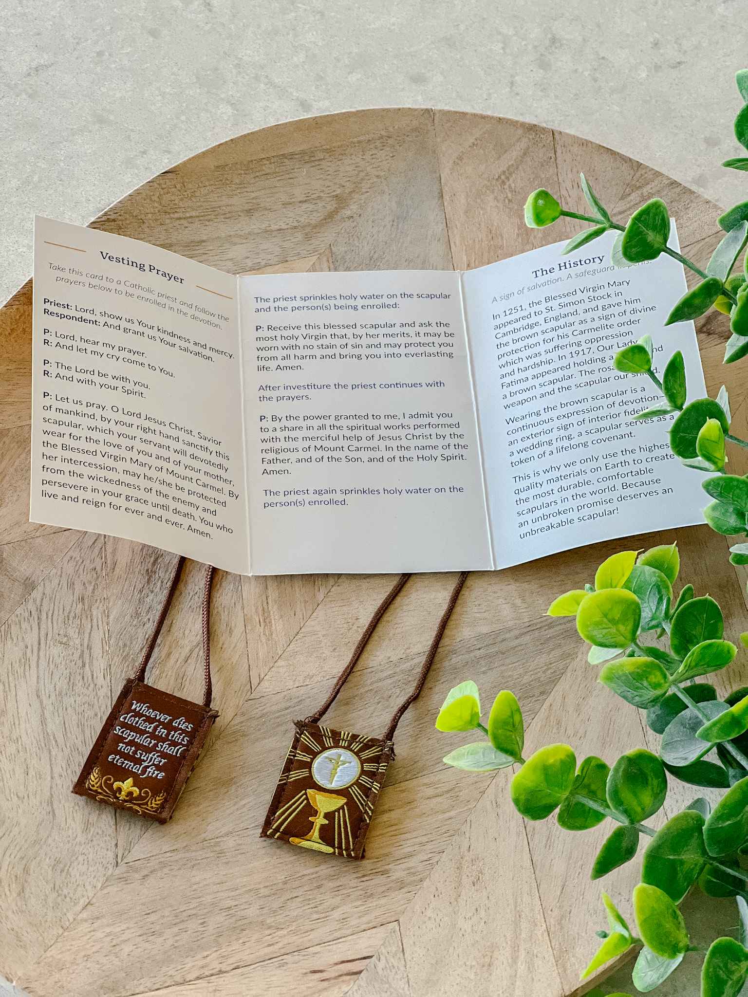 Kids Brown Scapular with Gold Trim - Religious First Communion Gift for Children - Perfect for Church, Prayer & Special Occasions