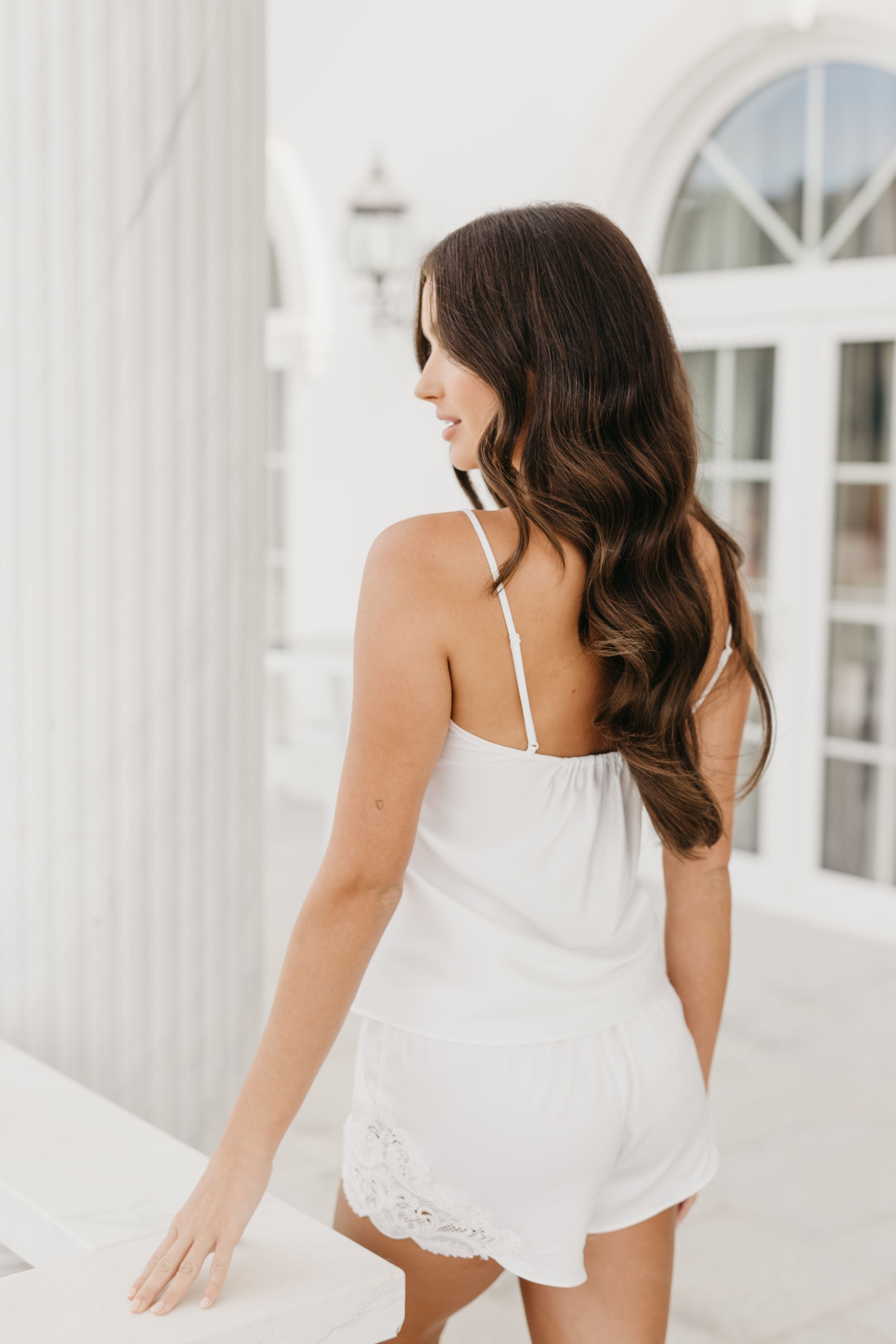 Stella Cami & Lace Trim Short Set in Champagne | Women's Sleepwear & Loungewear | Perfect for Bedtime, Relaxing at Home, and Vacation Getaways