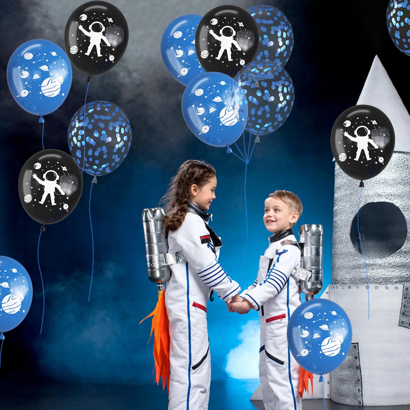 12 Inch Space Party Balloons - Outer Space Themed Blue & Black Confetti Latex Balloons with Astronaut & Planet Designs | Perfect for Kids Birthday Parties, Baby Showers & Space-Themed Events | Great for Helium Balloon Decorations & Party Supplies