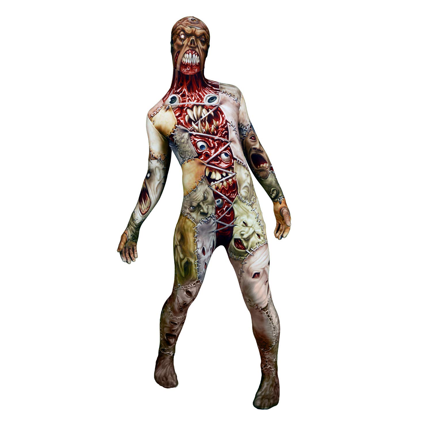 Men's Monster Facelift Morphsuit Costume - Full Body Spandex Jumpsuit for Halloween, Cosplay & Themed Parties