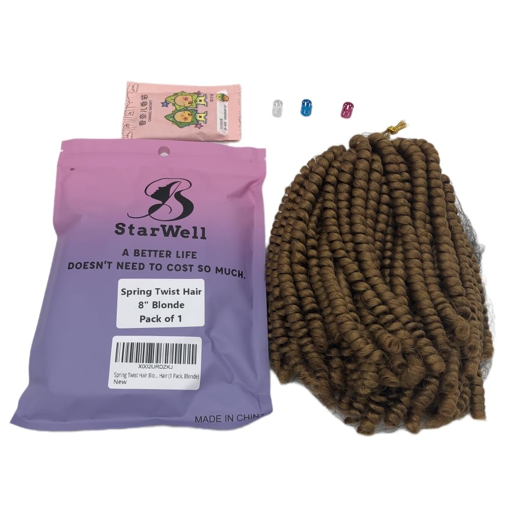 StarWell 8 Inch Blonde Spring Twist Crochet Hair for DIY Hairstyles - Pre-Stretched Synthetic Braiding Hair (1 Pack) - Perfect for Box Braids, Twist Outs & Protective Styles