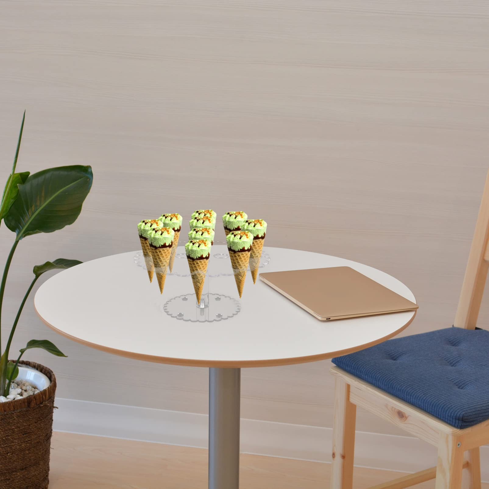 Premium Stainless Steel Ice Cream Cone Holder - 24 Slots Commercial Food Stand Display Rack for Ice Cream, Sushi, Desserts - Perfect for Restaurants, Cafes, and Home Kitchens