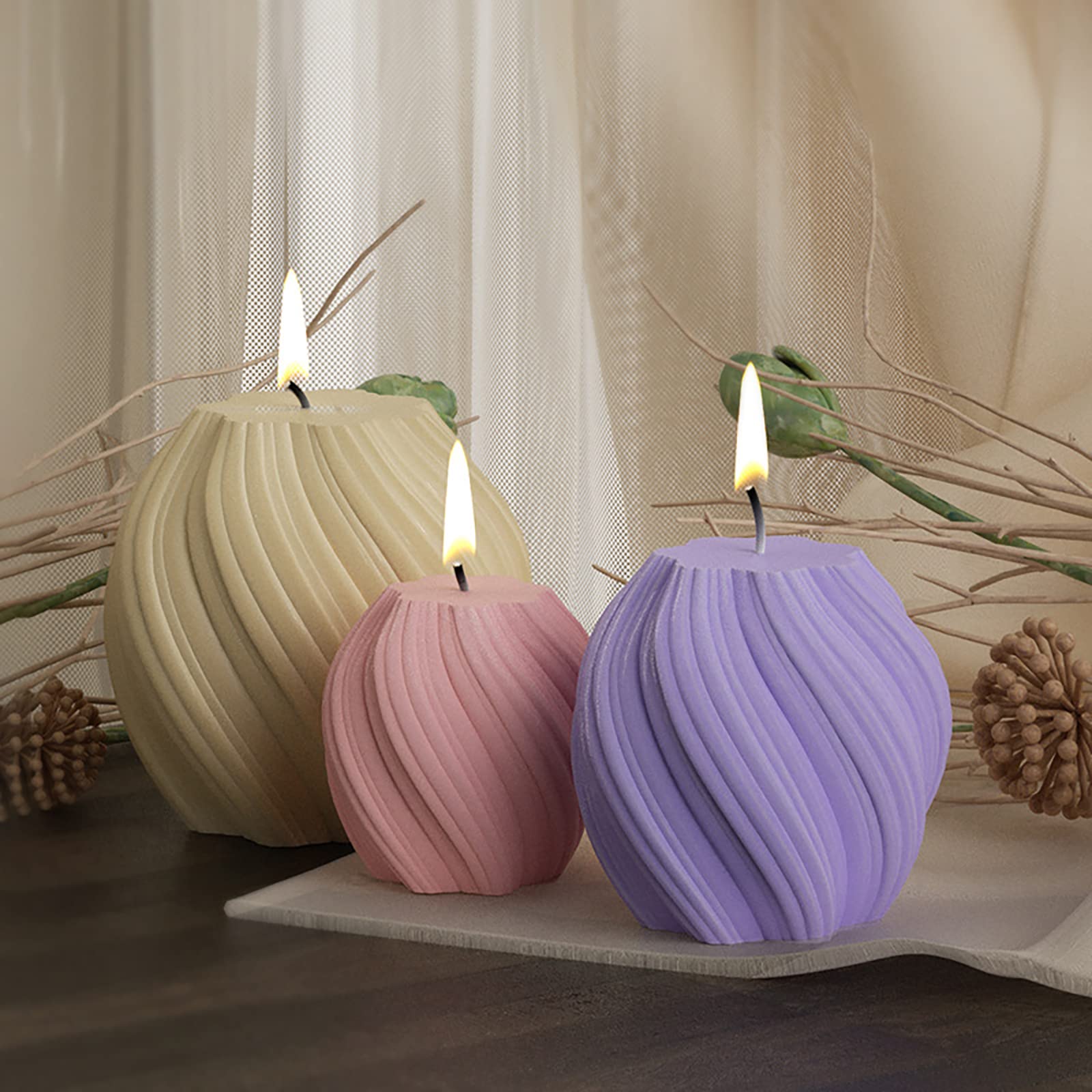 3 Pack Wave Candle Molds Set - Ball, Spiral & Resin Casting Molds for DIY Candles, Soap Making & Home Decor - Perfect for Wedding, Party & Bathroom Decorations