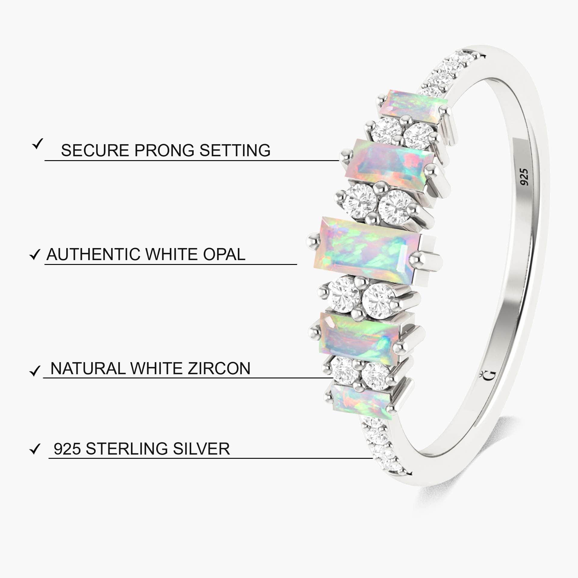 Elegant White Baguette Fire Opal Gemstone Ring for Women – Perfect for Weddings, Parties & Special Occasions