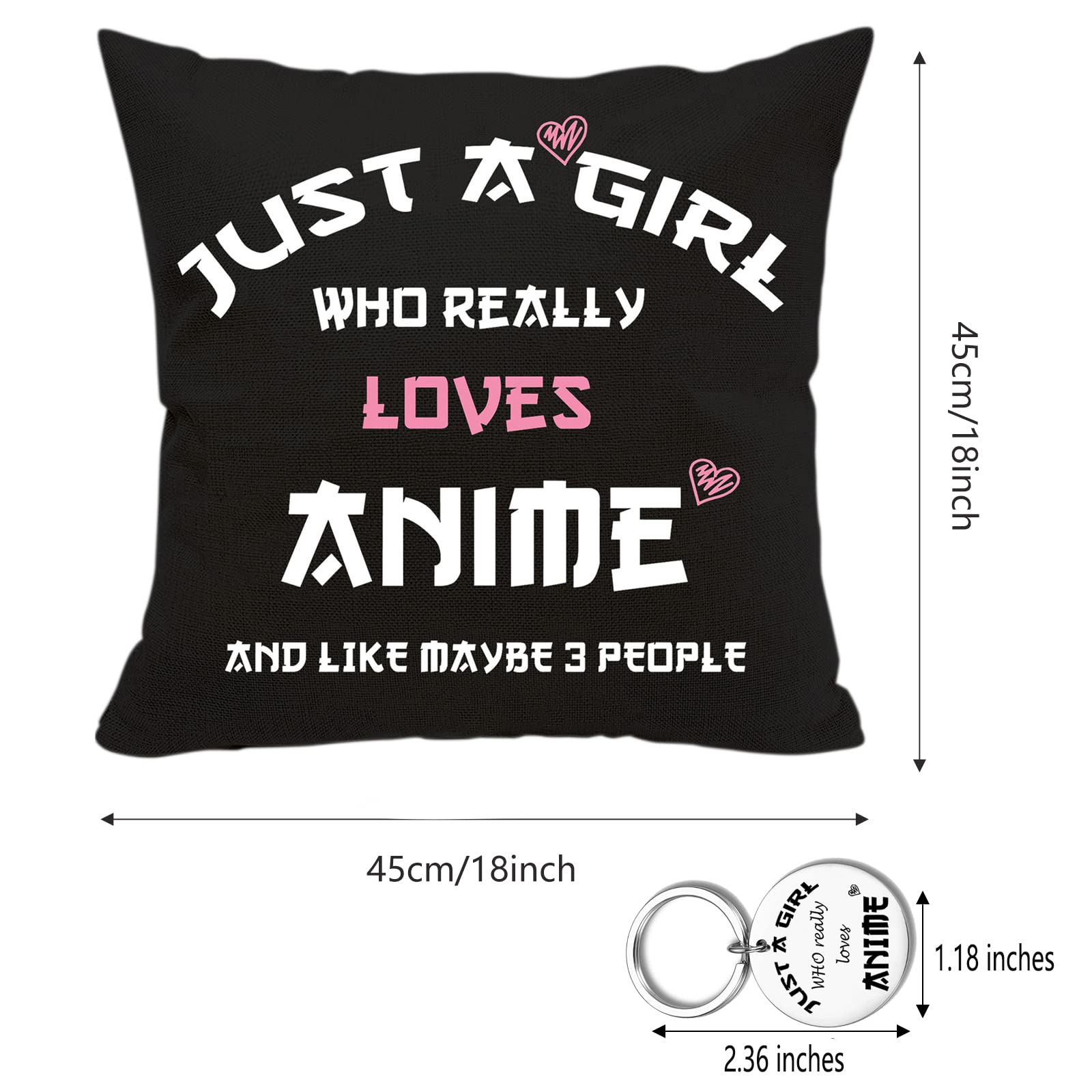 Anime Lover 2-Sided Printed Pillow Cover with Free Keychain - 18x18 Inch Anime Throw Pillow Case for Sofa & Bed - Perfect Gift for Anime Enthusiasts (Black)