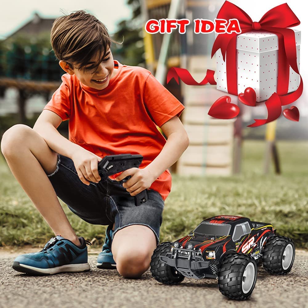 DOUBLE E 4WD Off Road Remote Control Monster Truck - 20 KM/H High Speed RC Car with Rechargeable Battery for Boys & Kids (Red) - Perfect for Outdoor Play, Backyard Racing & Birthday Gifts