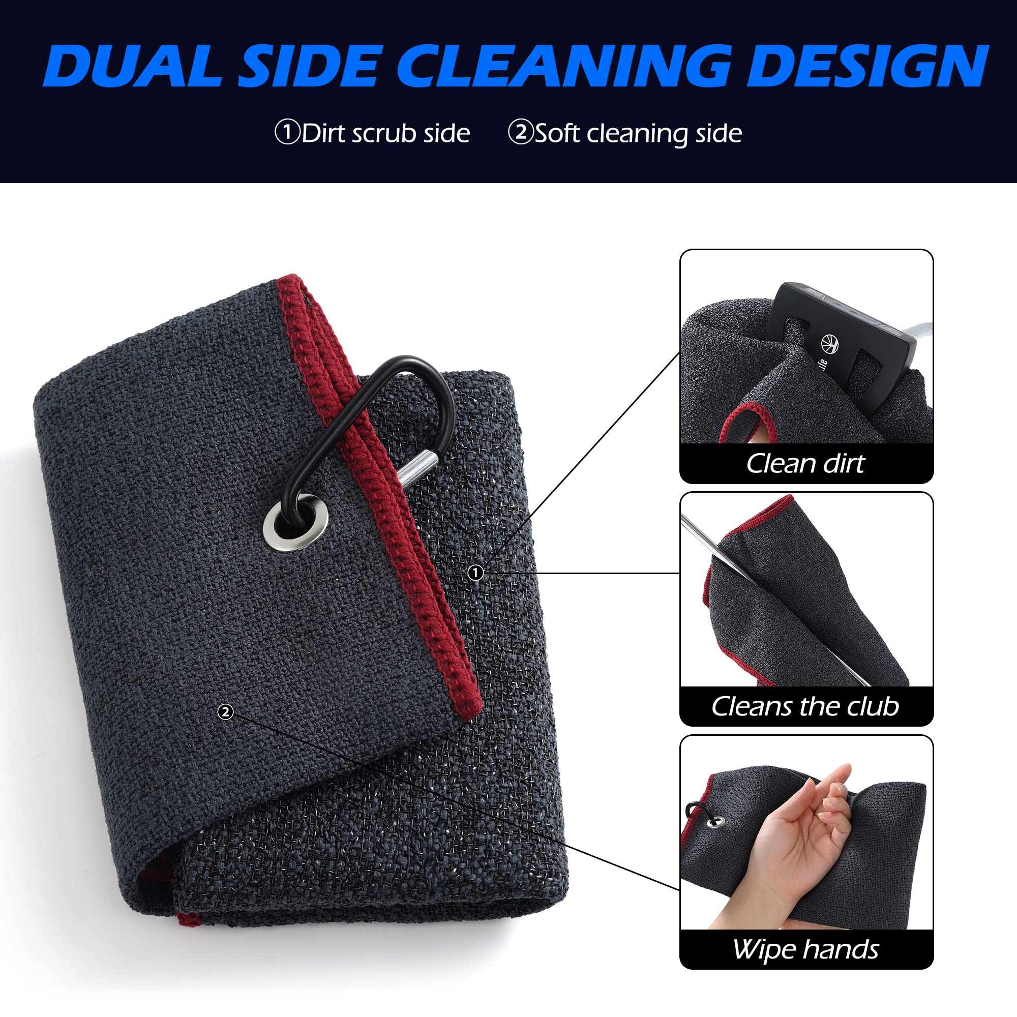 Tri-fold Golf Towel with Brush - Dual-Sided for Club & Ball Cleaning | High Absorbency | Perfect for Golf Course & Practice
