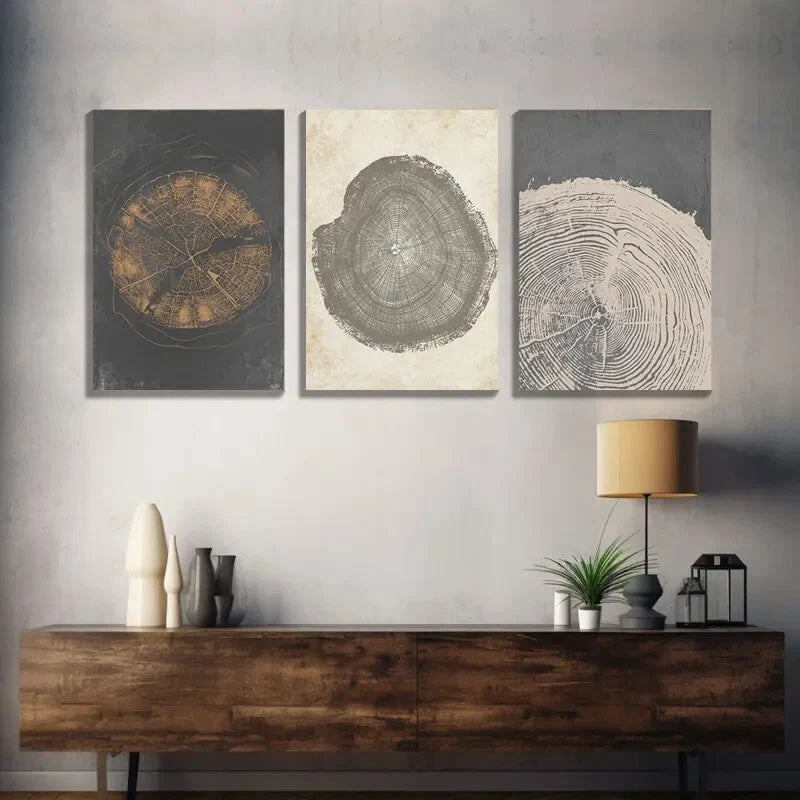 3-Piece Pastel Grunge Wood Tree Rings Abstract Wall Art Set - Framed Canvas 50x70cm (19.7x27.6in) - High Quality Print | 100% Australian Made | Ready to Hang - Perfect for Living Room, Bedroom & Office Decor