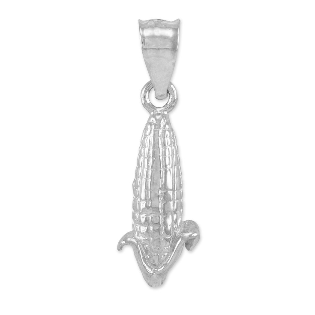 14K White Gold Corn Charm Pendant Necklace for Women's Jewelry Collection