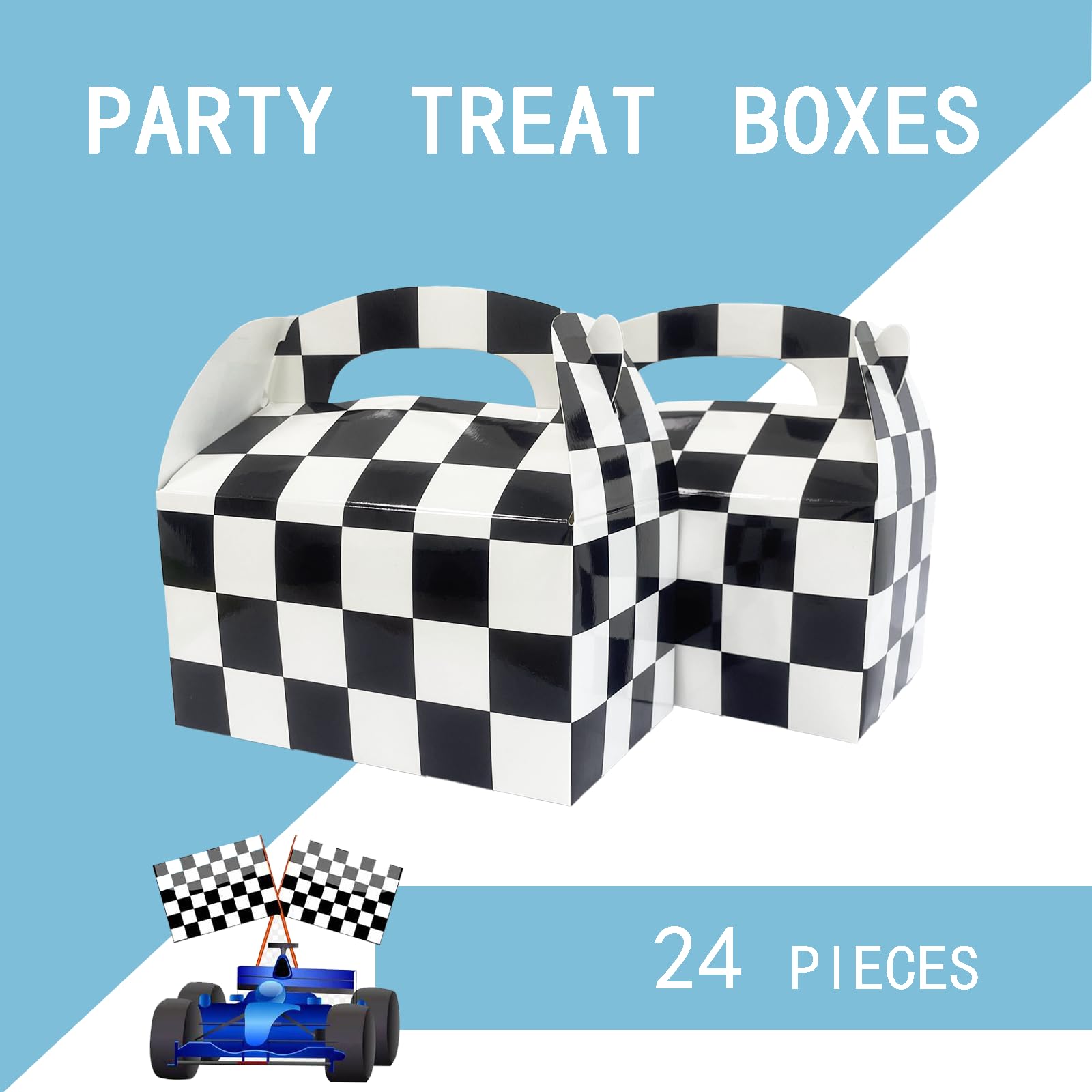 Adorox 24-Piece Checkered Racing Treat Box Set - Race Car Themed Party Favors, Kids Birthday Party Supplies, Gift Boxes, Party Decorations for Boys & Girls - Perfect for Race Car Birthday Parties, Baby Showers & Themed Events