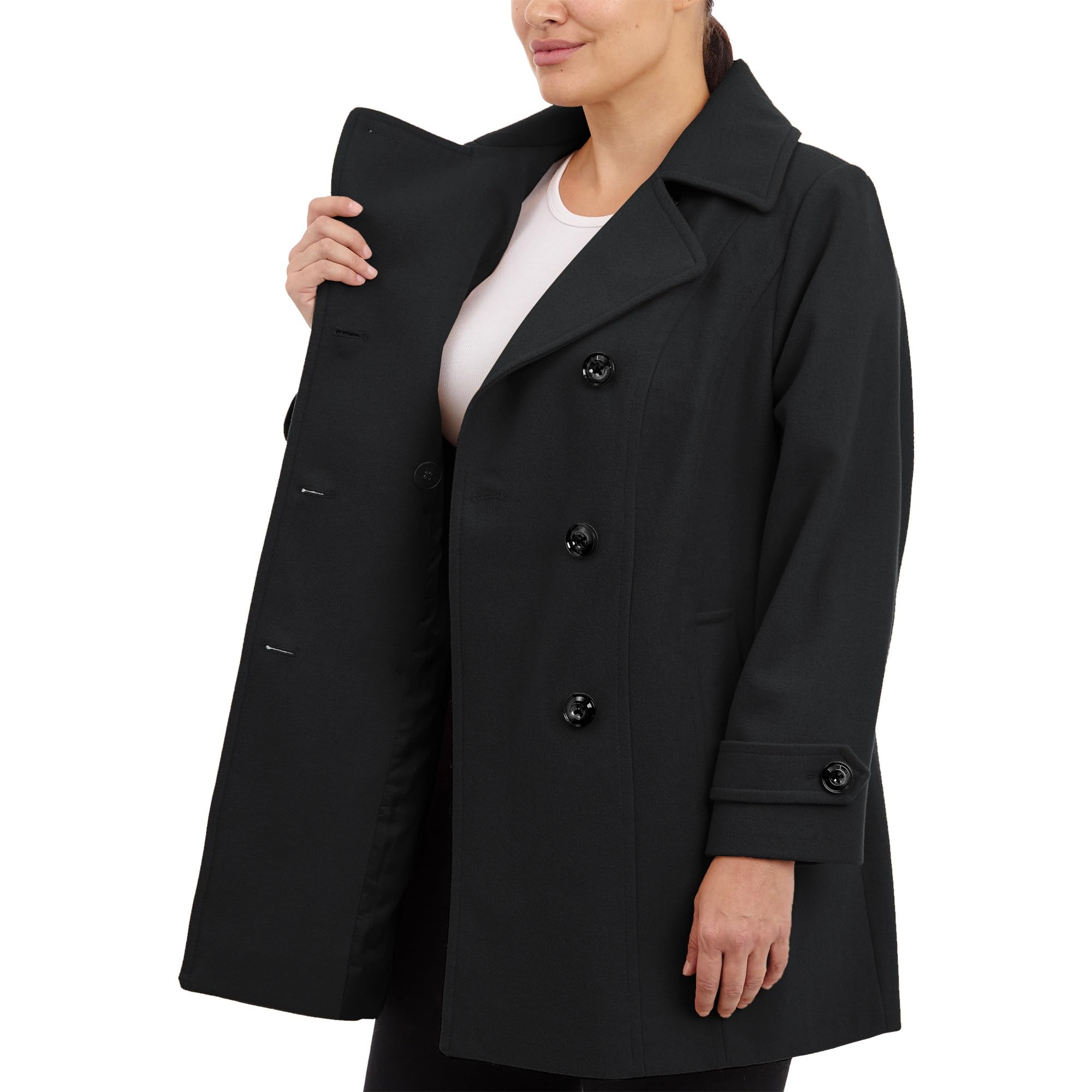 Anne Klein Women's Classic Double Breasted Wool Coat - Plus Size Winter Trench Coat for Office, Business & Formal Occasions