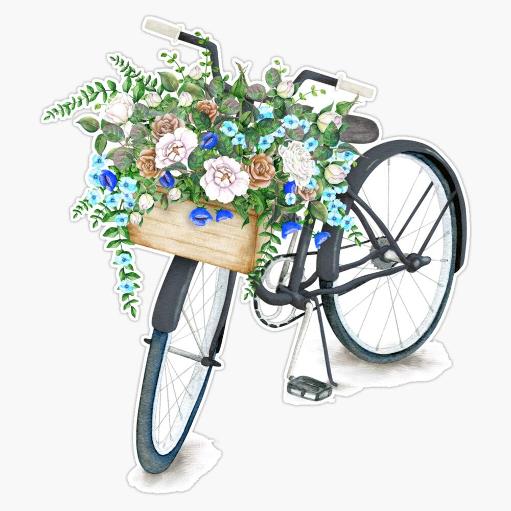 Black Bicycle with Basket Vinyl Waterproof Sticker - 5