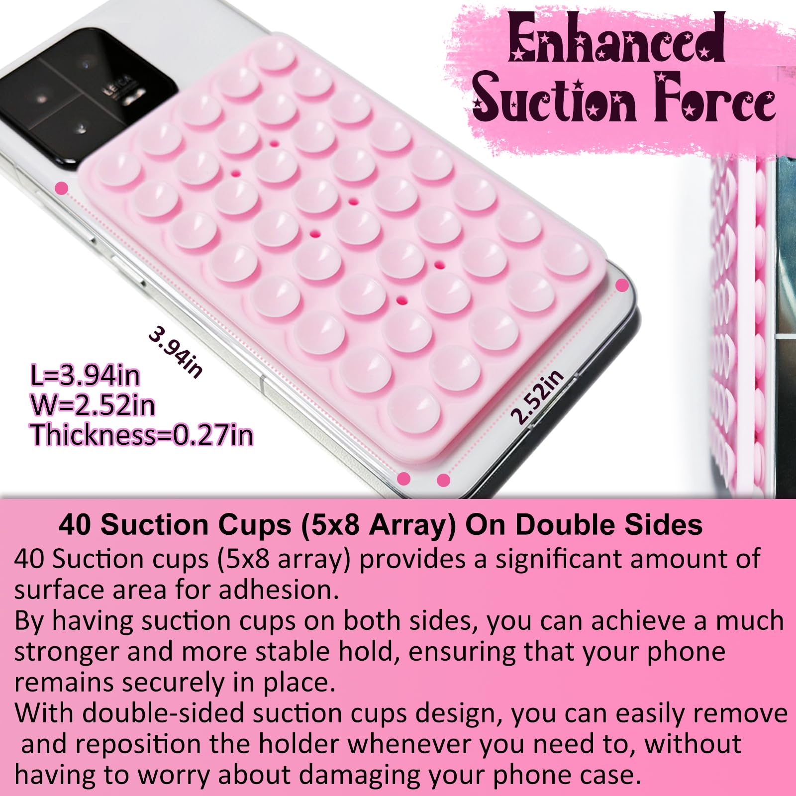 2 Pack Double Sided Silicone Suction Cup Phone Mount Holder - Strong Grip Hands-Free Phone Case for Selfies, Videos & Car Dashboard - Non-Slip Accessories (Light Pink & Translucent) - Perfect for Driving, Vlogging & Hands-Free Calling