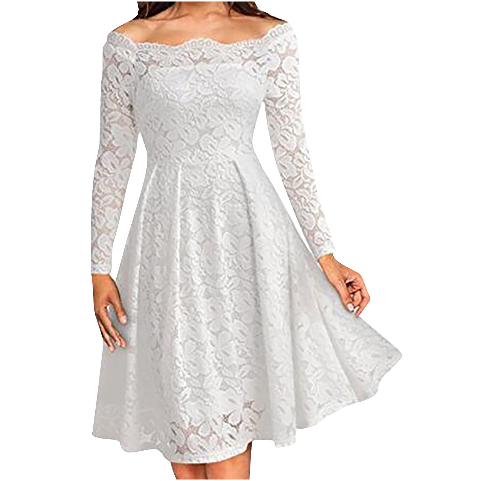 Elegant Summer Lace Mini Dress for Women - Solid Color Long Sleeve Pullover Wedding Guest Dress | Perfect for Cocktail Parties, Date Nights & Formal Events