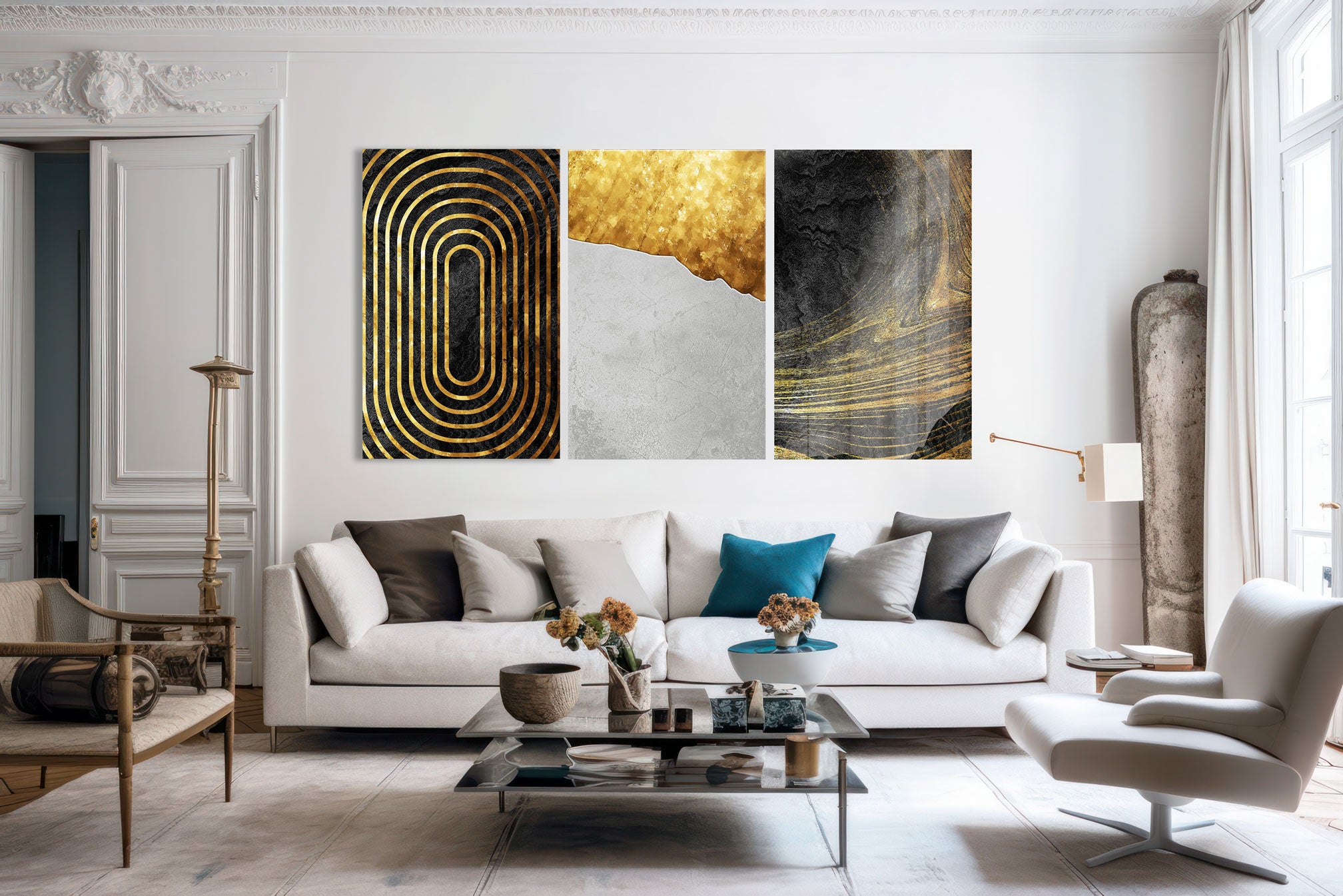 Black & Gold Abstract Trinity Wall Art - Modern Canvas Painting for Home & Office Decor | Perfect for Living Room, Bedroom, or Office Spaces