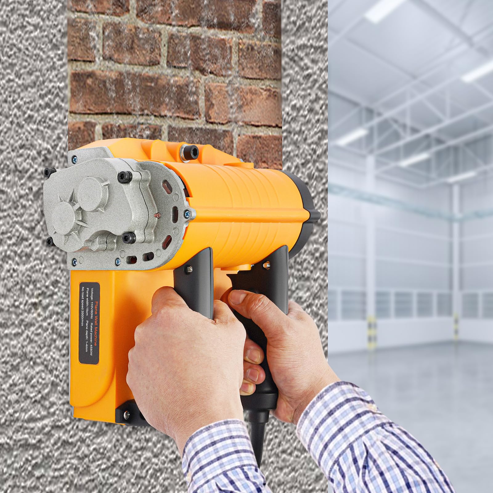 4580W Electric Wall Planer - Adjustable Depth Concrete & Putty Removal Tool for Wall Renovation - Heavy Duty Power Shovel for Cement Stripping & Surface Leveling (Orange) - Perfect for Home DIY Projects & Professional Construction Work