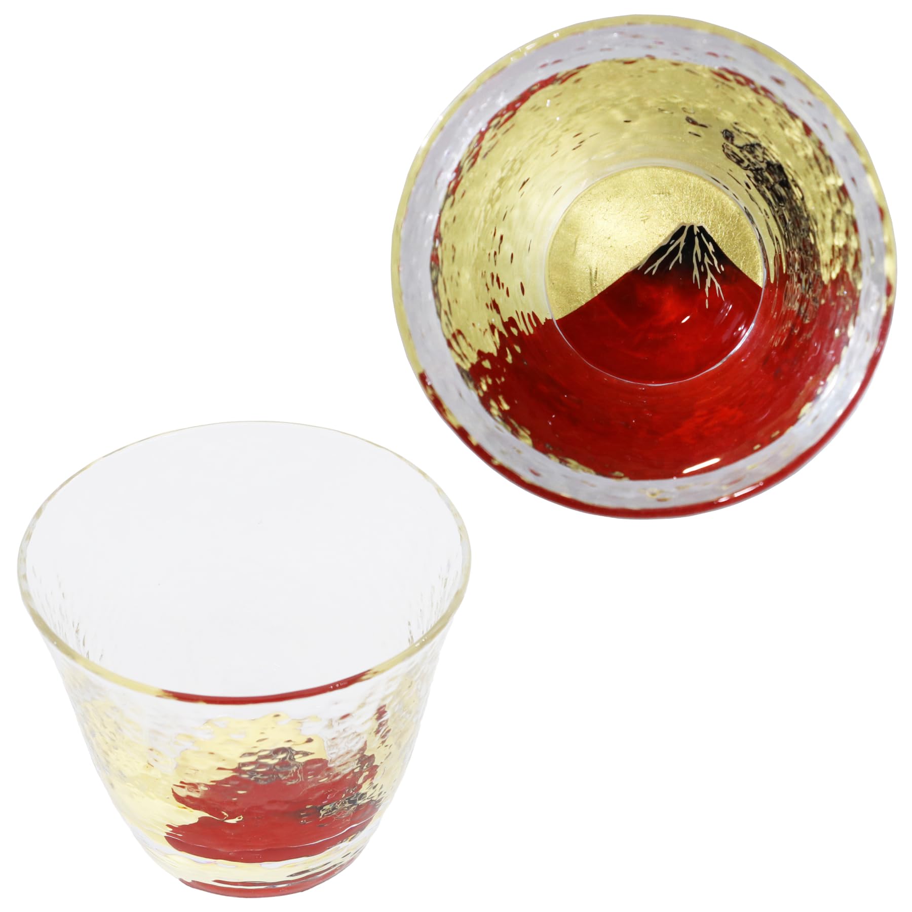 Premium Japanese Red Fuji Crystal Glass Sake Cup with Kanazawa Gold Foil - Handcrafted in Japan - Elegant Whiskey & Soju Drinking Glass - Luxury Gift Box Included - Perfect for Fine Dining, Special Occasions & Japanese Tea Ceremonies