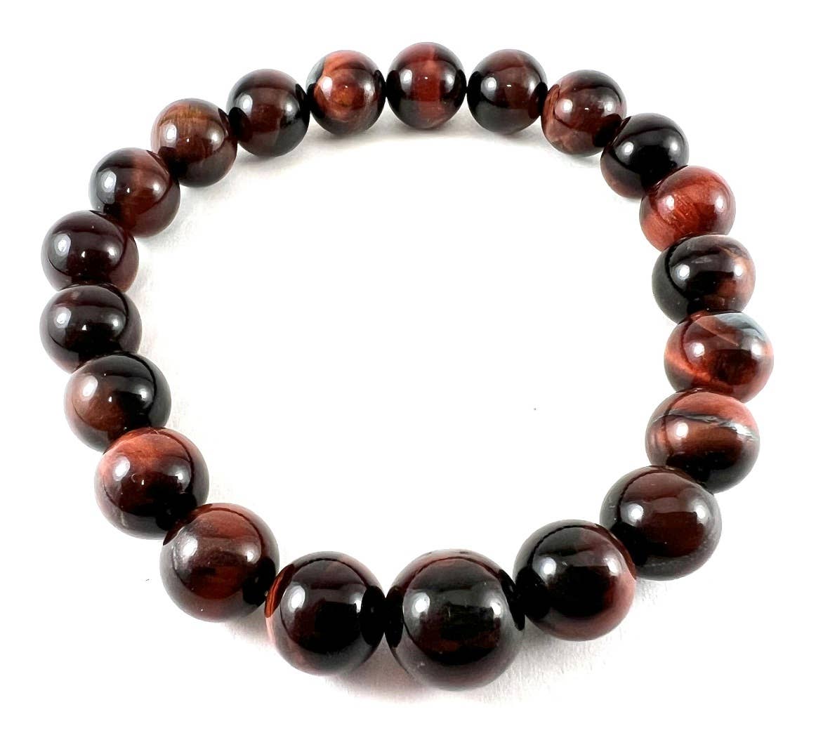 Long 10mm Red Tiger Eye Beaded Bracelet - Handmade Mala Prayer & Meditation Beads for Yoga, Spiritual Healing, and Positive Energy Jewelry Gift