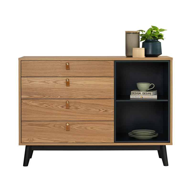 CASTOR Sideboard Buffet 125cm - Modern Wooden Storage Cabinet in Natural, Navy Blue & Black - Perfect for Dining Room, Living Room & Entryway Organization