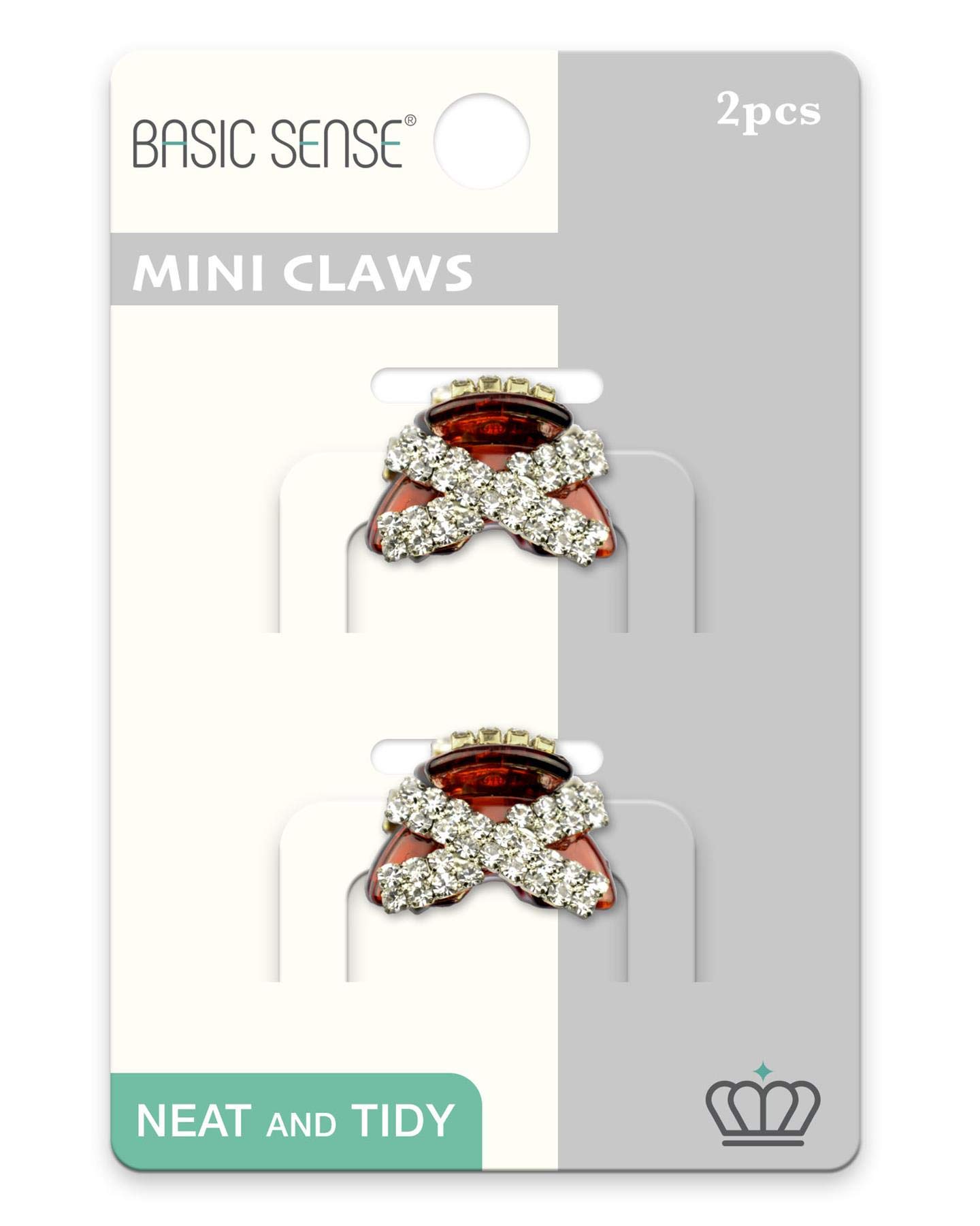 2 Pieces Shiny Mini Diamante Crystal Hair Clips with Ribbon, 1 inch (2.5cm) Tortoise Brown Hair Claw Clamps - Perfect for Parties, Weddings & Everyday Hairstyles