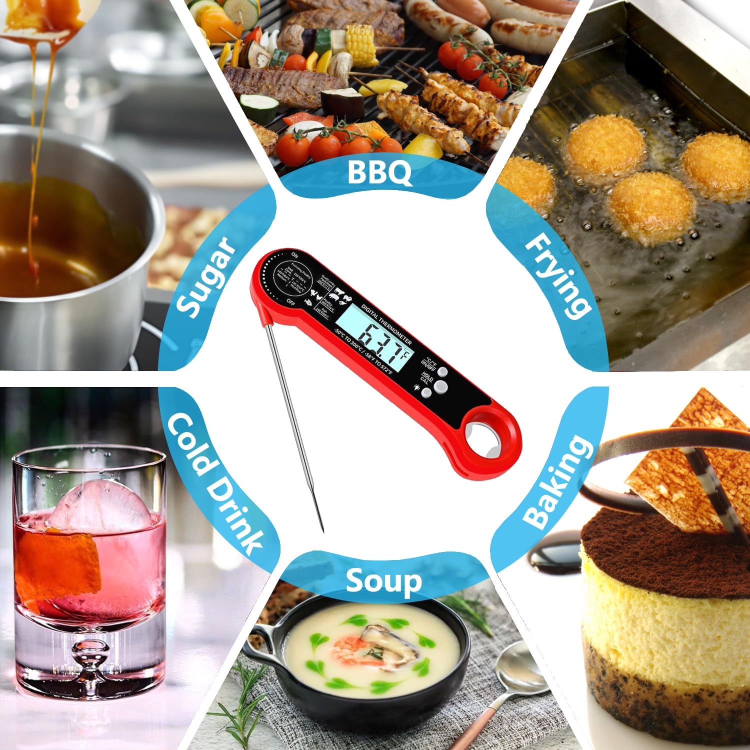 Digital Meat Thermometer for Cooking - Instant Read Food Thermometer with Waterproof Design, Auto-Rotating Backlit Display & Foldable Probe | Perfect for Grilling, BBQ, Air Fryer & Kitchen Use