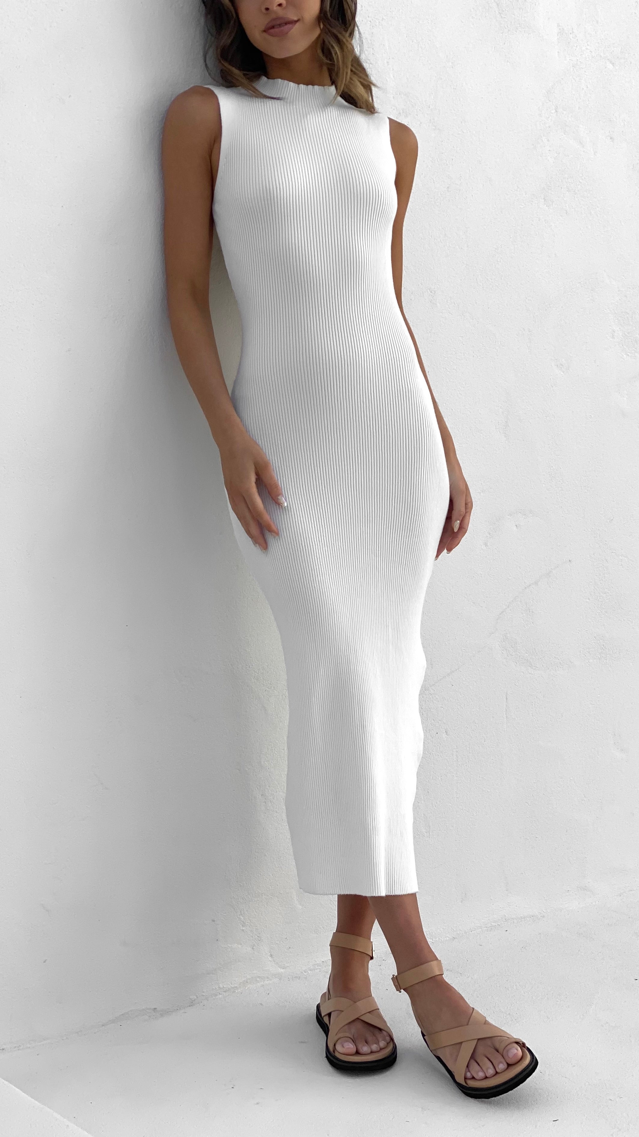 Mae Knit Dress for Women - Soft Comfortable White Knitted Dress - Perfect for Casual Wear, Office, and Date Nights