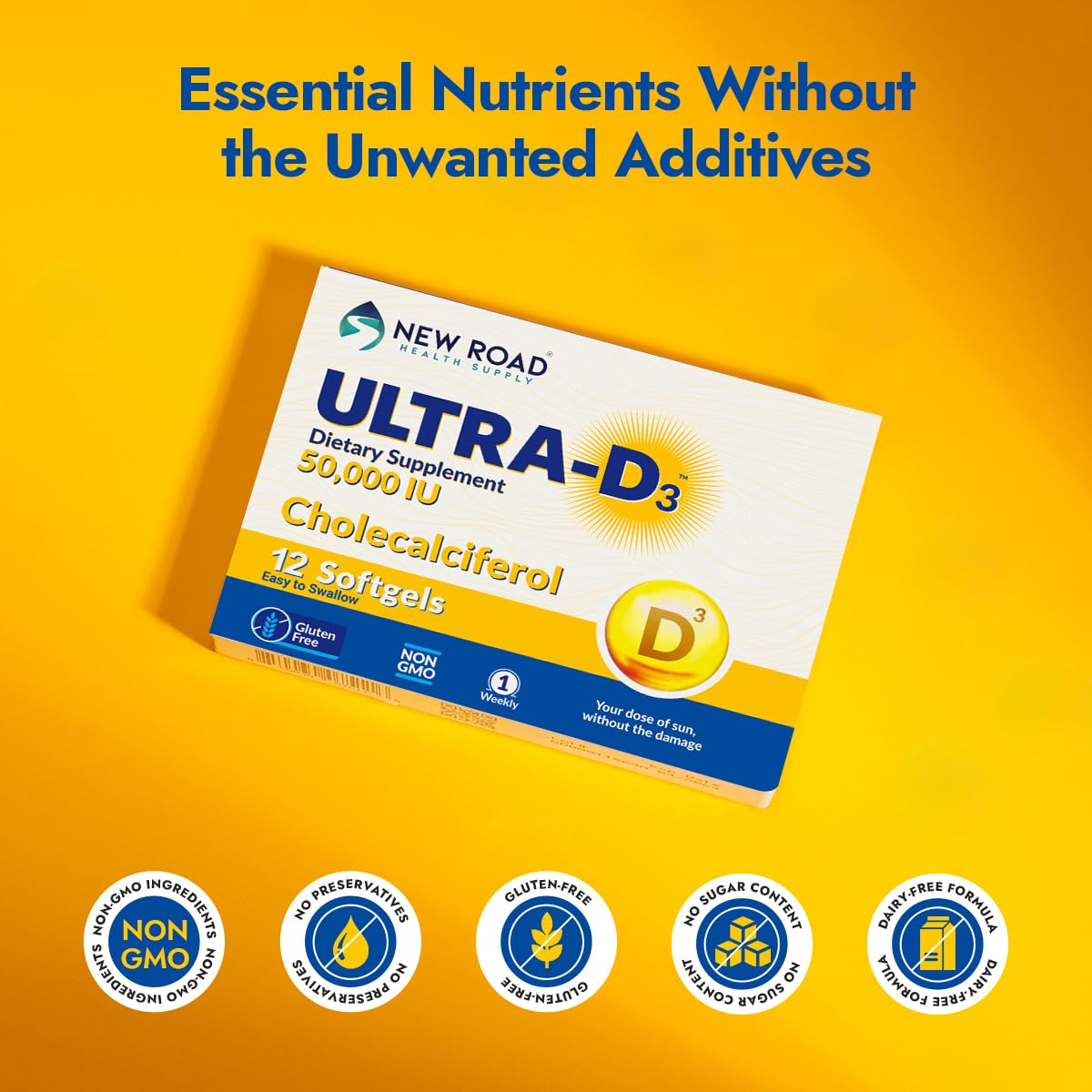 New Road Health Supply - Vitamin D 50000 IU Weekly Softgels (12 Count) | Bone, Teeth & Immune Support | Gluten-Free & Easy to Swallow | Ideal for Adults with Vitamin D Deficiency or Low Sun Exposure