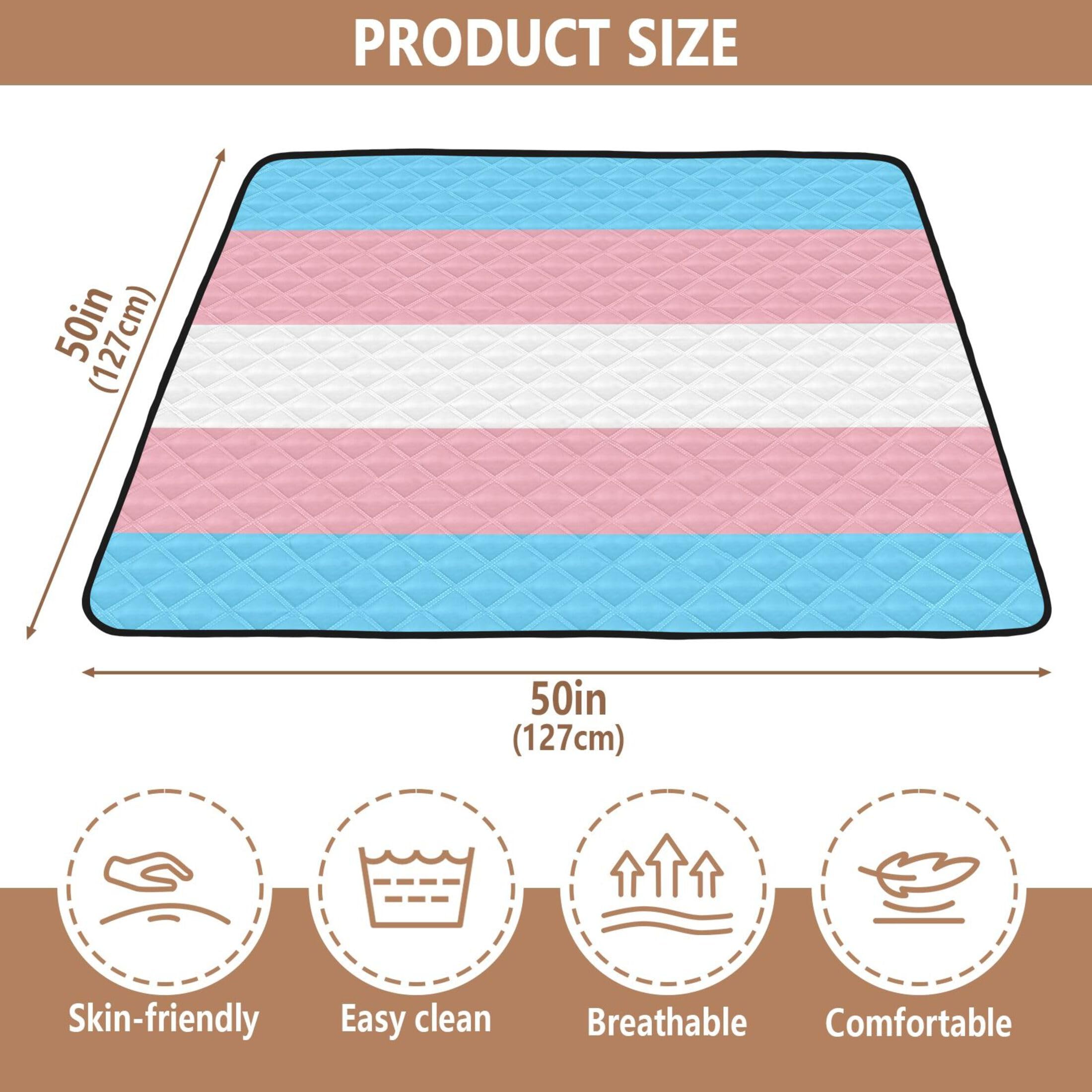 LGBTQ+ Pride Transgender Flag Baby Playmat - 50'' x 50'' Large Non-Slip Crawling Mat for Infants & Toddlers, Durable Indoor/Outdoor Kick Mat for Playtime, Nursery Decor & Gender Reveal Parties