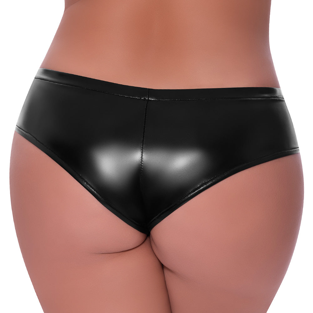 Sexy Exposed Wet Look Low Rise Split Crotch Boy Shorts for Women - Curvy Fit Lingerie for Date Night & Boudoir Photography