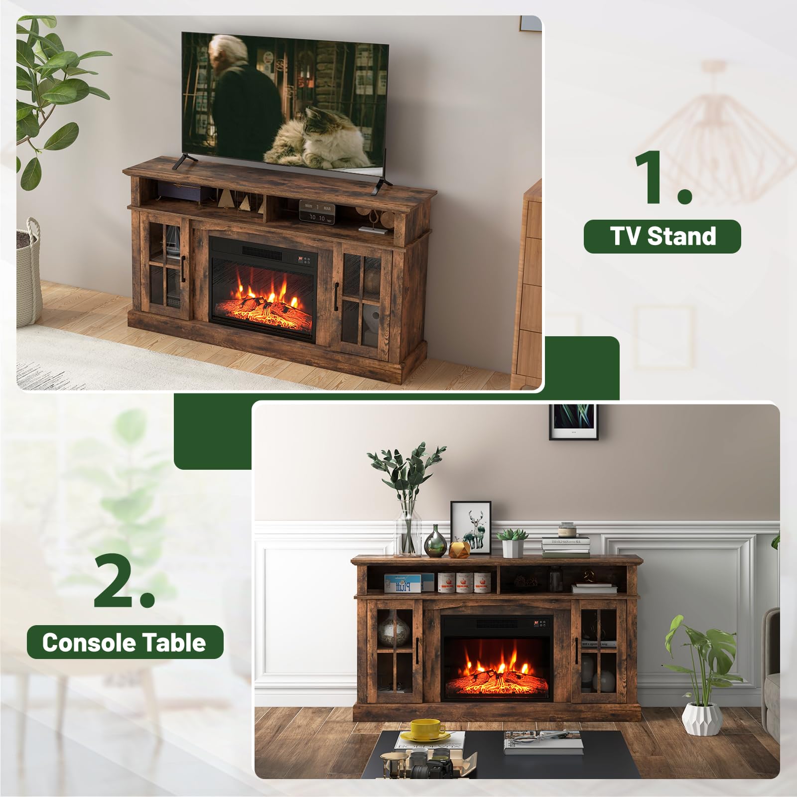 SIMOE 58-Inch Electric Fireplace TV Stand for TVs up to 65