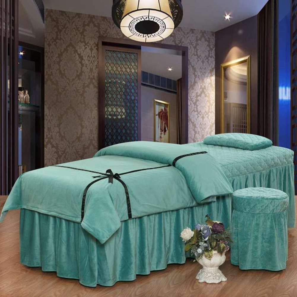 Luxury Velvet Massage Table Sheet Set - 4-Piece European Style Spa Bed Cover with Face Hole - 60x180cm (24x71inch) - Green - Perfect for Professional Massage Therapy, Home Spa & Beauty Salons