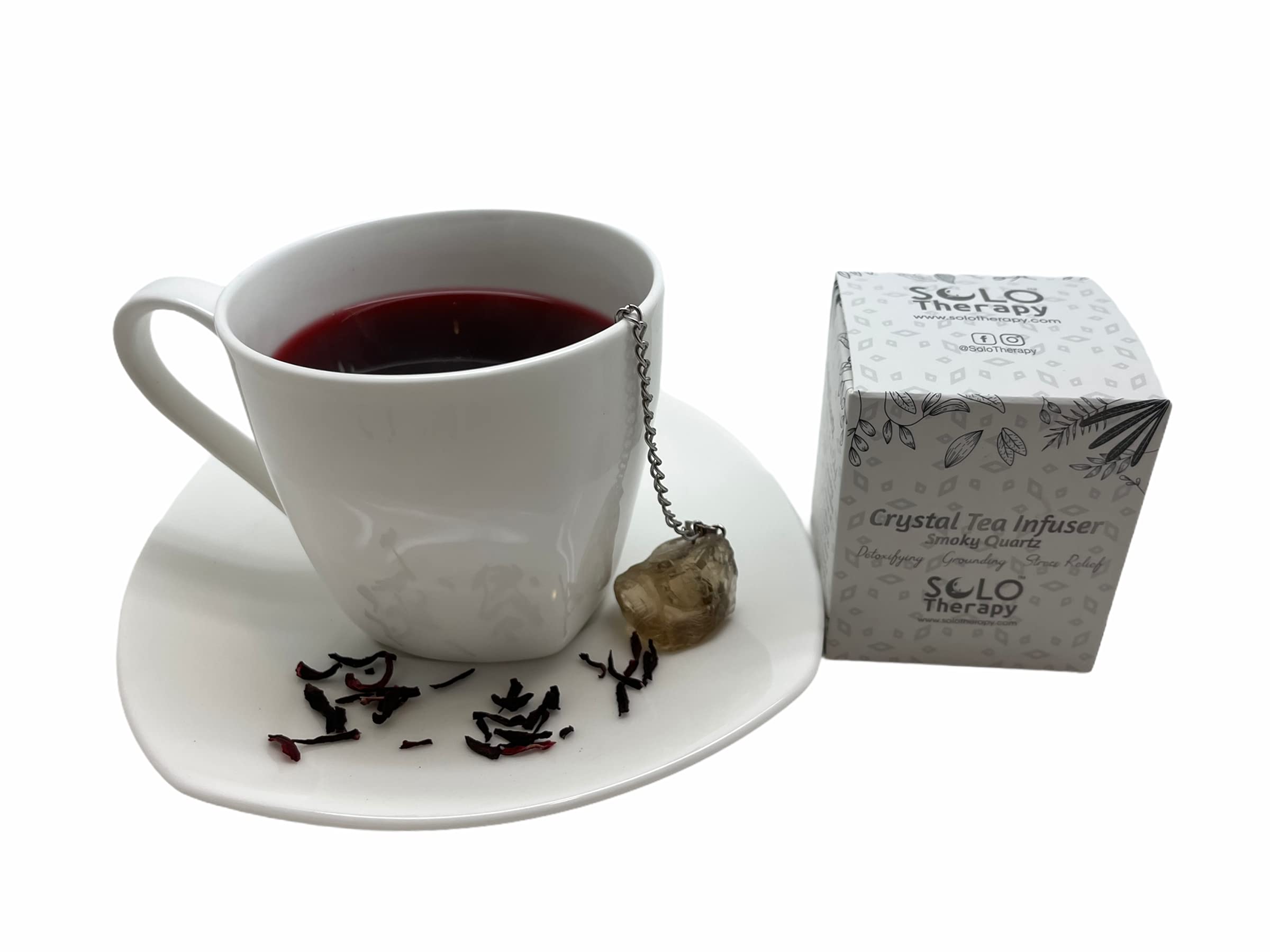 Premium Smoky Quartz Crystal Tea Infuser - Stainless Steel Mesh Tea Strainer with Extended Chain Hook for Brewing Fine Loose Tea - Perfect for Home, Office & Tea Ceremony Use