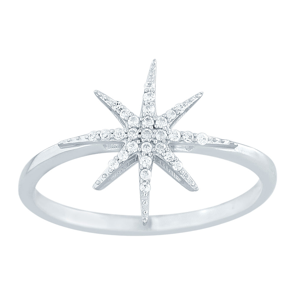9ct White Gold Diamond Starburst Ring for Women - Elegant Wedding, Engagement & Anniversary Jewelry Gift