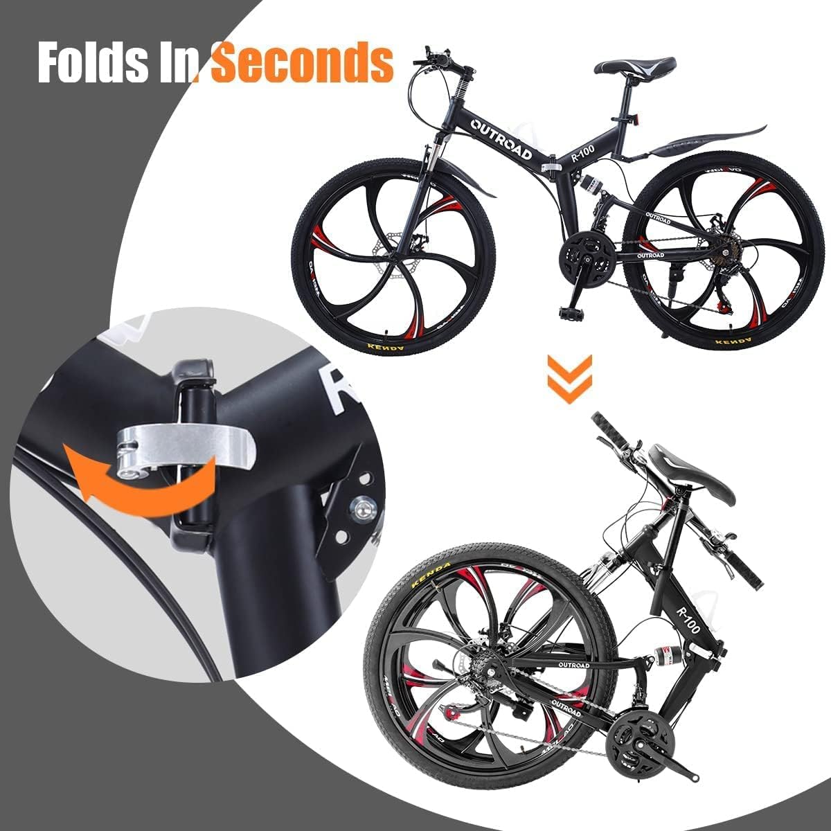 26 Inch Folding Mountain Bike for Adults - Carbon Steel Frame, 21 Speed Gears, Dual Disc Brake & Suspension - Easy Assembly Men's/Women's Bicycle (Black/Green/Orange) | Perfect for Commuting, Trail Riding & Outdoor Adventures