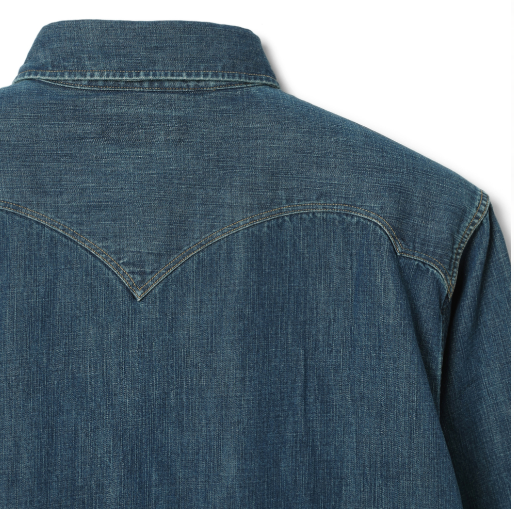 Stevenson Overall Co. CD3 Cody Snap Indigo Western Denim Shirt - Faded Vintage Wash for Men | Western Style, Casual Wear & Outdoor Adventures