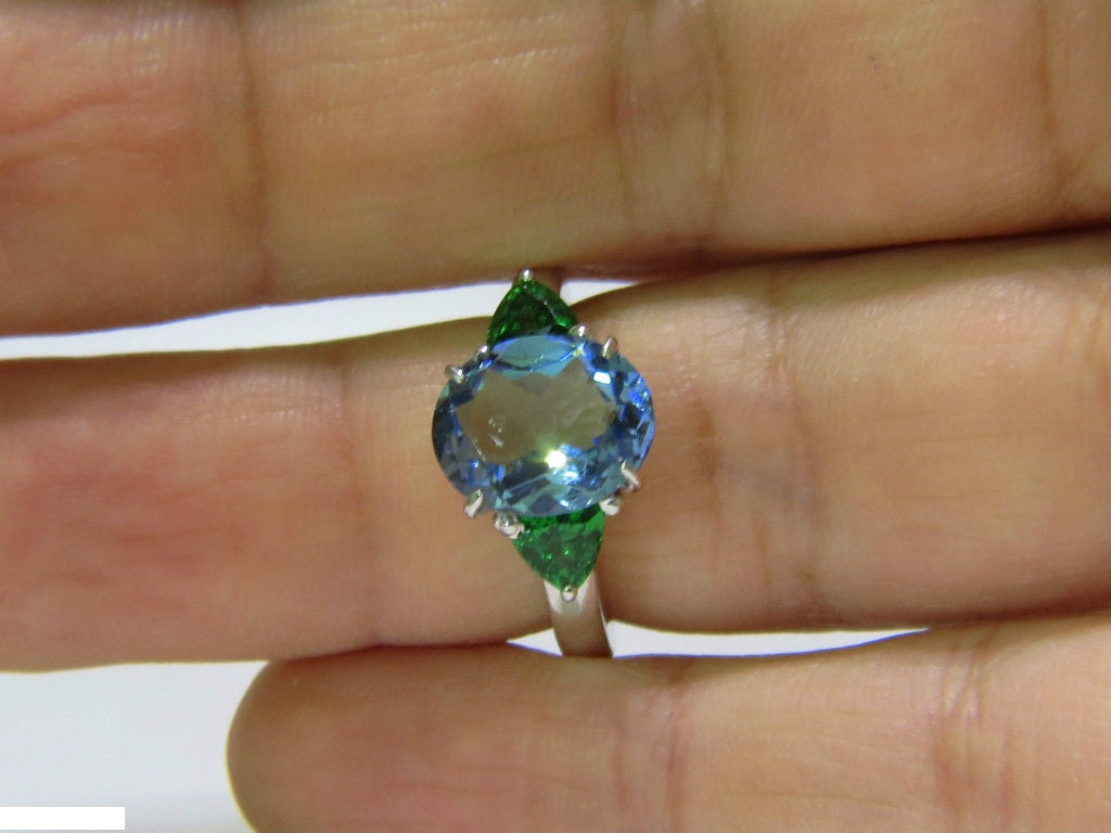 3.98CT Natural Aquamarine Tsavorite Ring in 14K Gold - Elegant Modern Jewelry for Women, Perfect for Weddings, Anniversaries & Special Occasions