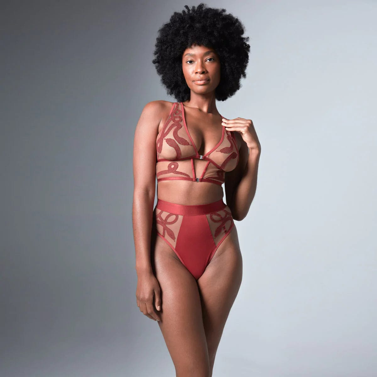 Medusa High Waisted Bikini Set - Sexy Two Piece Swimsuit in Oxblood & Toffee Colors - Perfect for Beach Vacations, Pool Parties & Summer Getaways