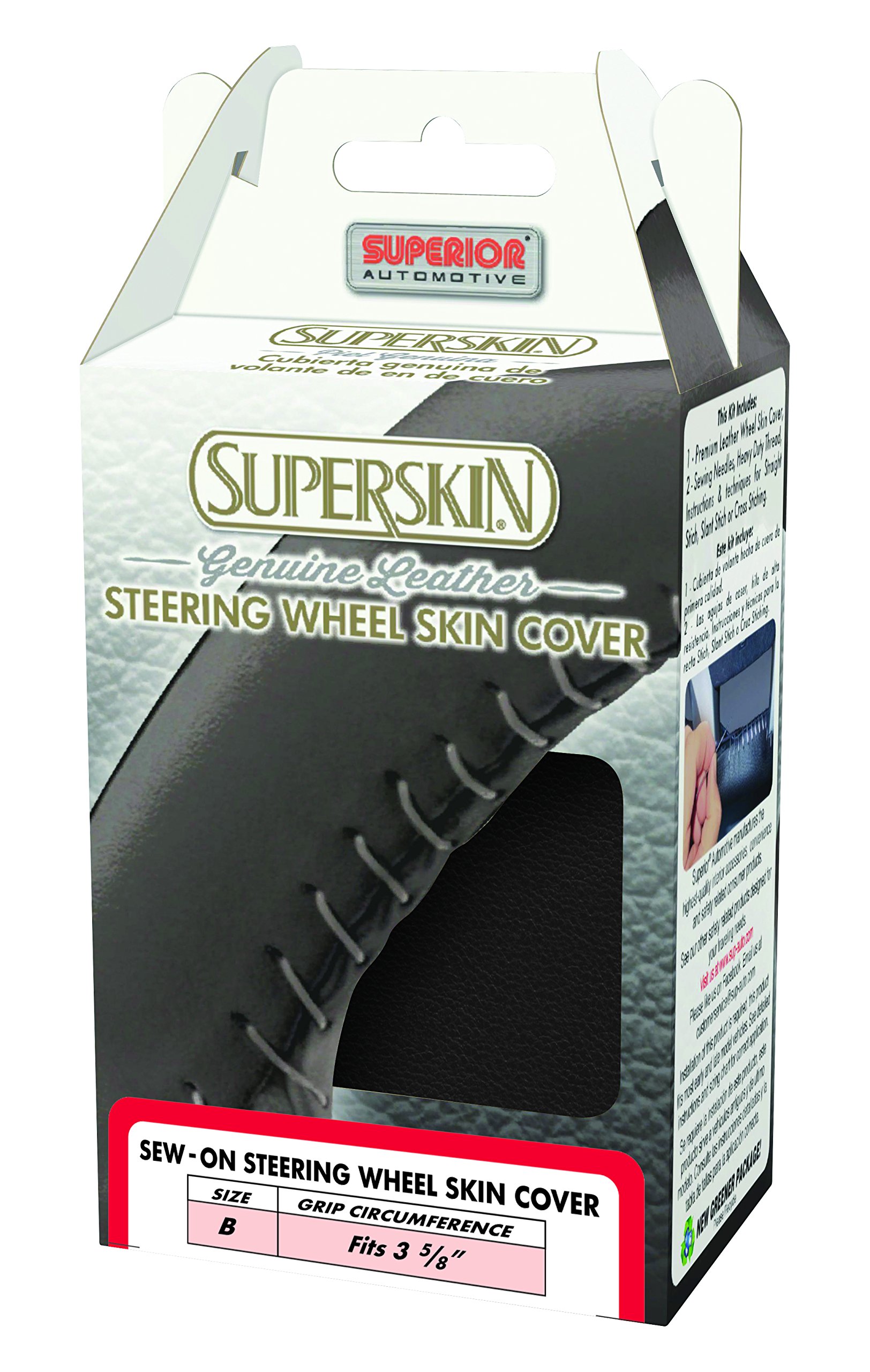 Premium 58-0600B Superskin Genuine Leather Steering Wheel Cover - Size B, Black | Non-Slip Grip & Comfort for Cars, Trucks & SUVs