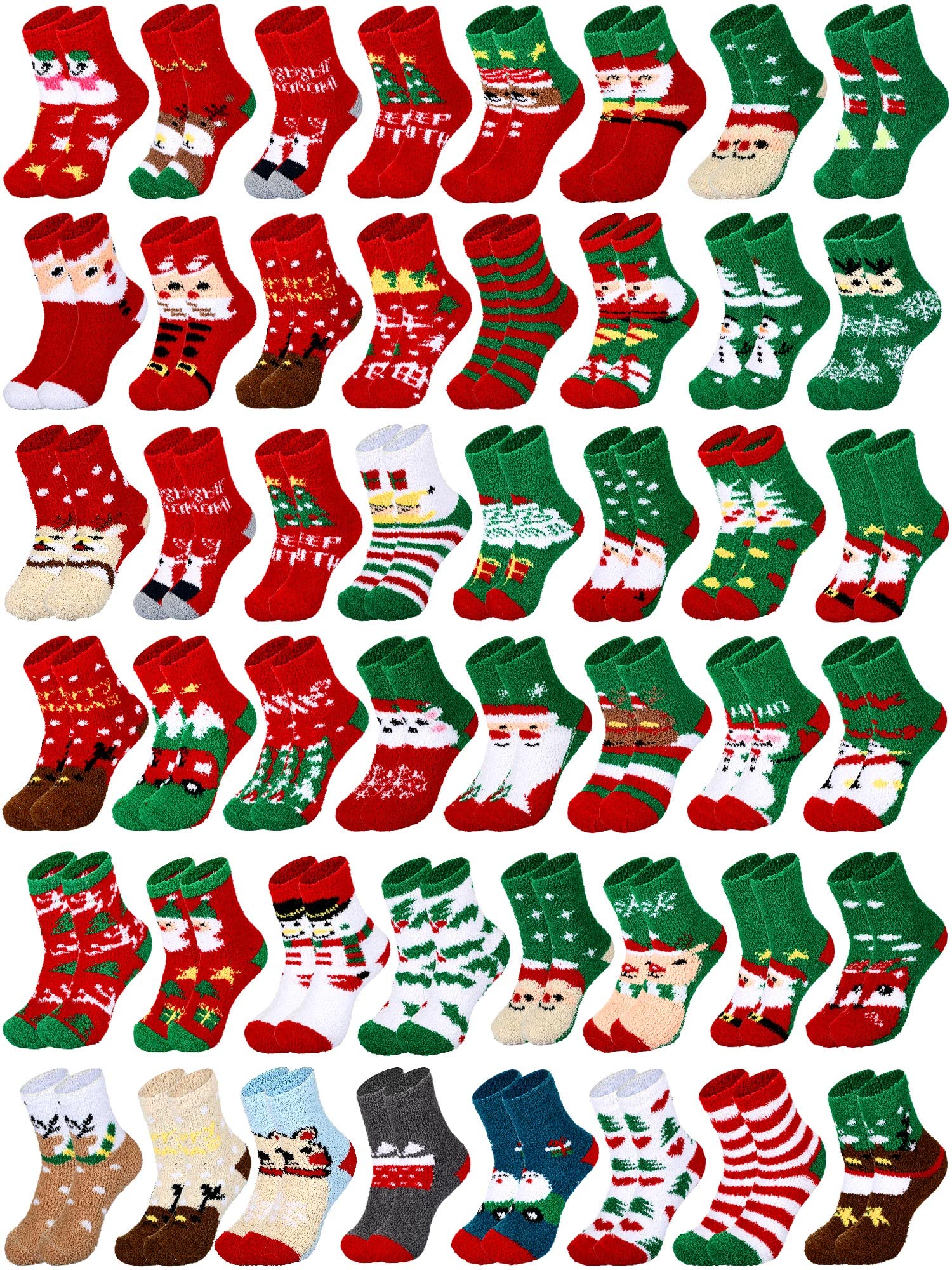 48 Pairs Christmas Fuzzy Socks for Women - Bulk Winter Holiday Long Fluffy Warm Socks Pack - Cozy Xmas Cartoon Socks Gift Set - Perfect for Home, Indoor Wear & Holiday Gifting