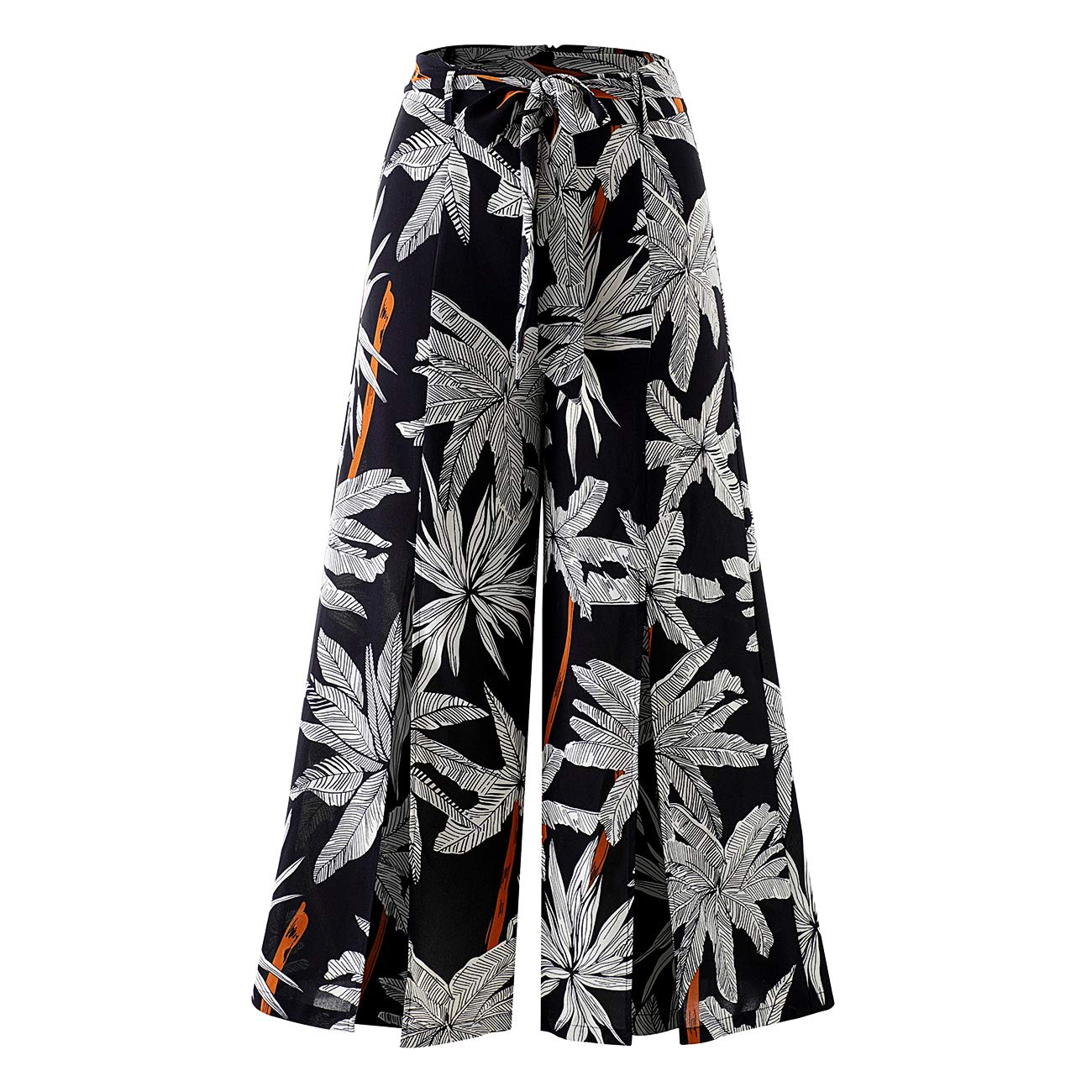 Women's Boho Pants - High Waist Floral Print Wide Leg Beach Pants with Belt & Side Slits | Perfect for Summer Vacations, Music Festivals & Casual Outings
