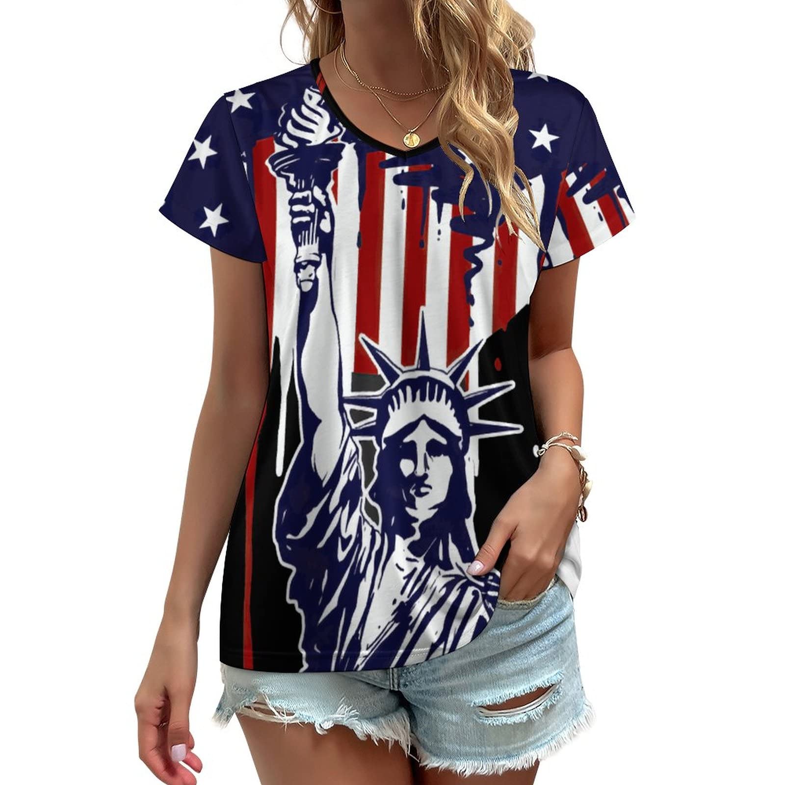 American Flag Shirt for Women - Patriotic USA Short Sleeve Top for 4th of July, Memorial Day & Independence Day - Casual Summer Outfit for BBQ, Beach & Festivals