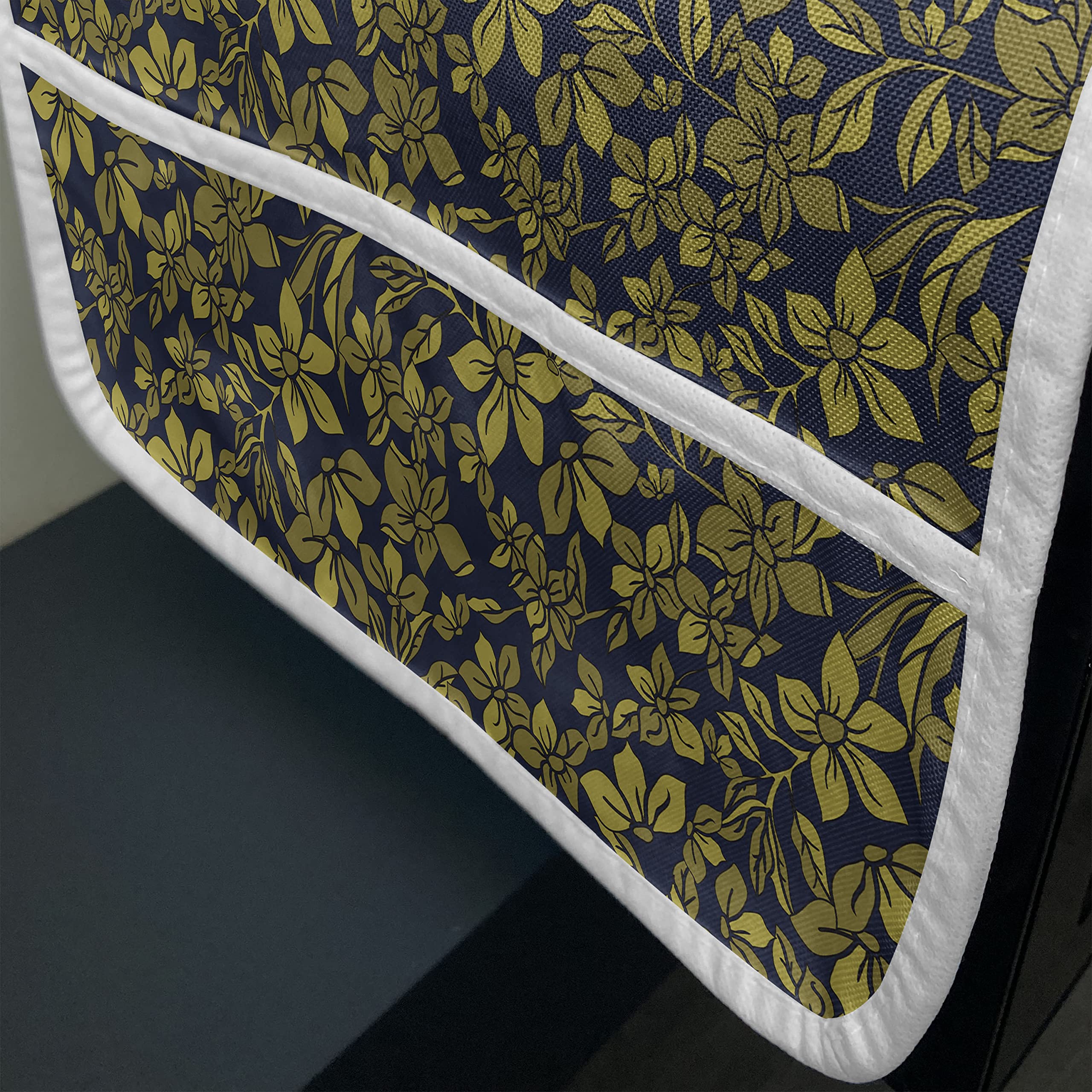 Ambesonne Mustard Microwave Cover - Vintage Botanical Floral Design, Water Resistant Kitchen Organizer with Pockets, 36 x 12 Inches, Khaki Indigo - Perfect for Protecting Appliances & Adding Retro Style to Your Kitchen