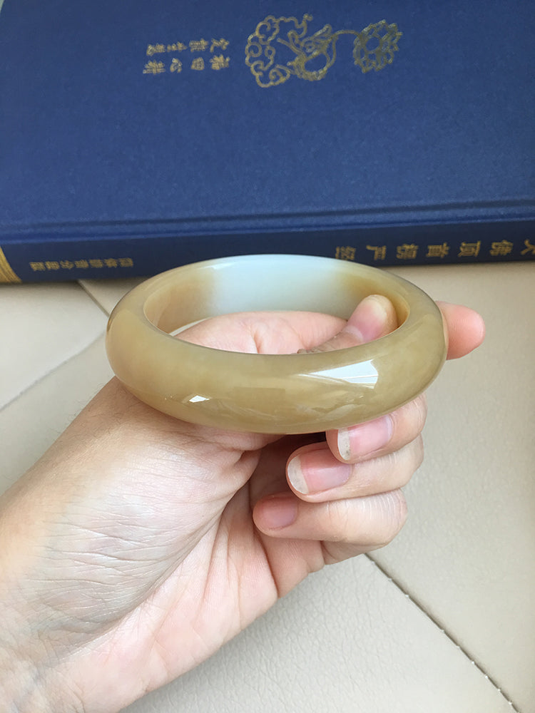 Natural Jade Bangle - Genuine Nephrite Stone Bracelet, 61.3mm Inner Diameter (NBE016) - Perfect for Meditation, Yoga & Spiritual Healing