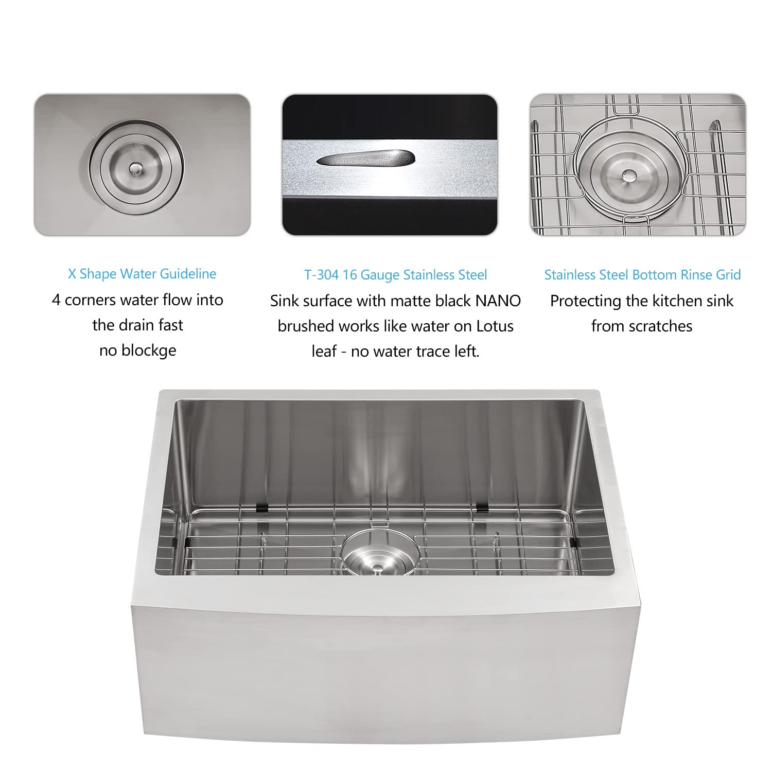 27 Inch Farmhouse Kitchen Sink - 16 Gauge Stainless Steel Apron Front Sink with Deep Single Bowl | Rustic Farmhouse Design for Modern Kitchens | Perfect for Cooking, Washing Large Pots & Entertaining