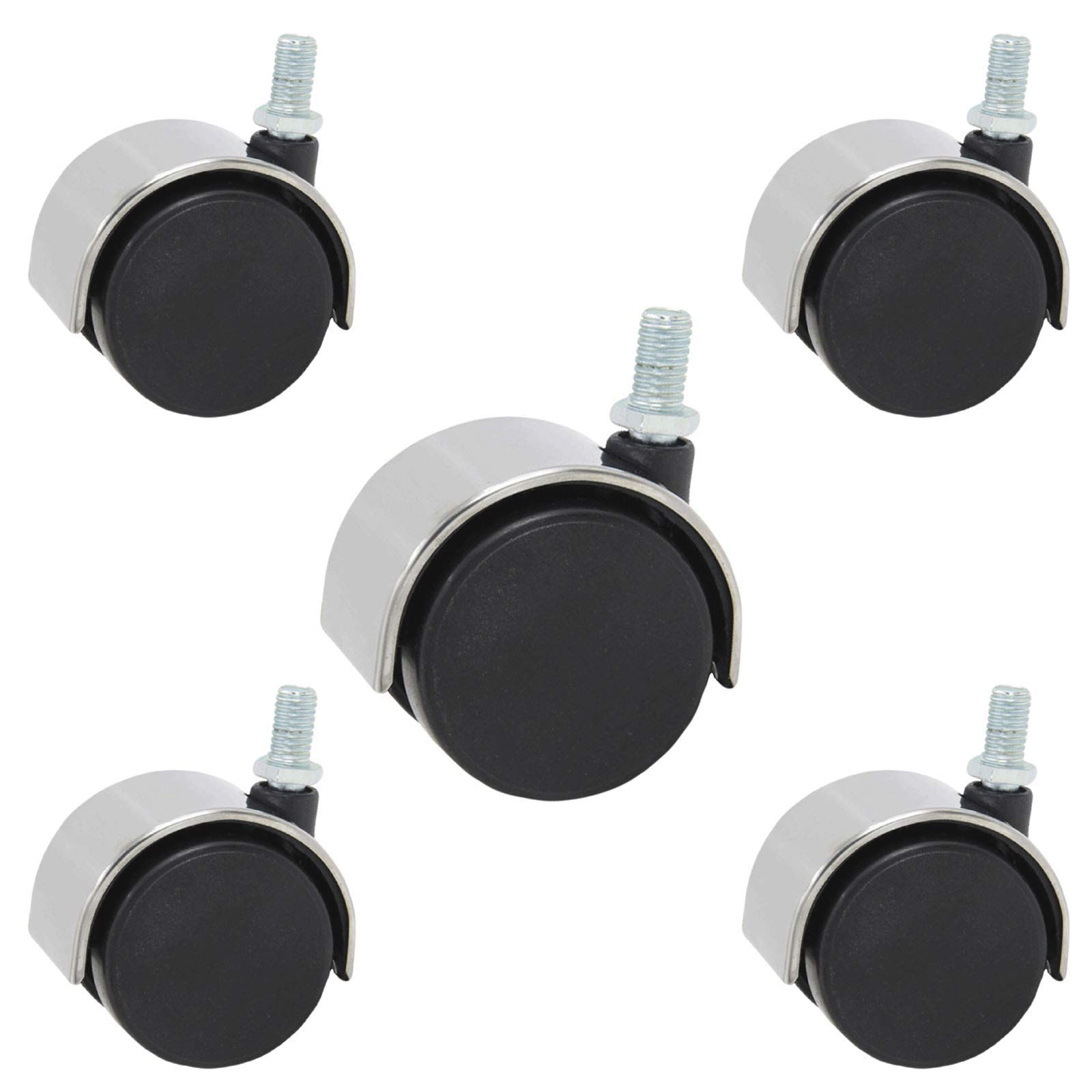 5-Pack Heavy Duty Swivel Caster Wheels with 10x16mm Threaded Stem - 2 Inch (50mm) Universal Rollers for Office Chairs, Trolleys & Furniture - Smooth Mobility for Hard Floors & Carpets